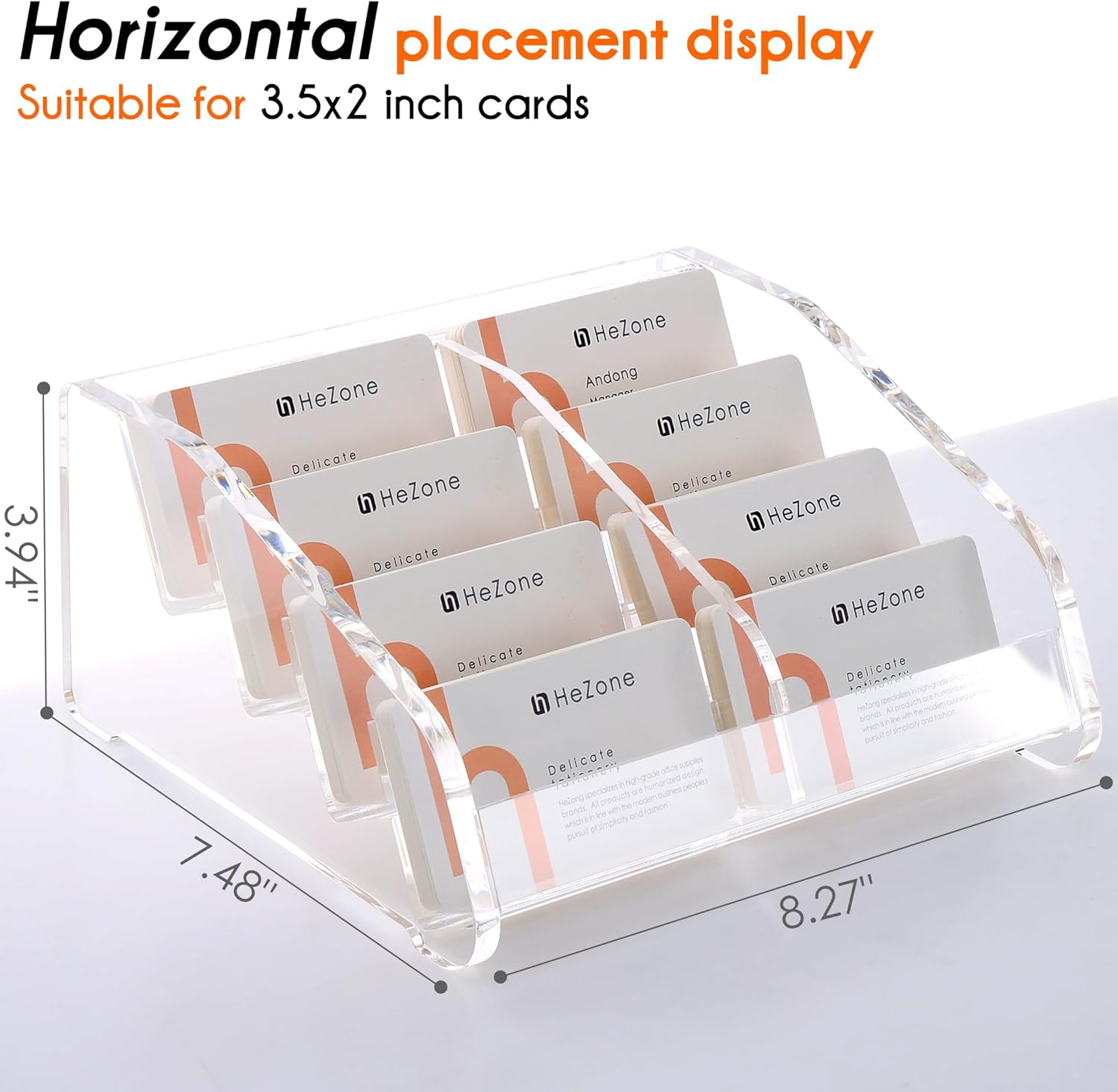 HeZone Soporte para tarjetas de visita para escritorio, soporte para tarjetas de acrílico transparente, múltiples 8 ranuras, 4 niveles, soporte para