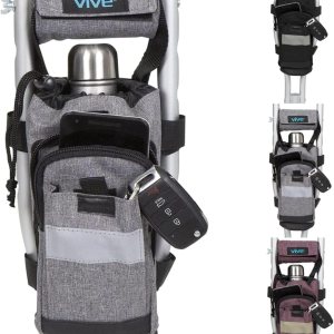 Vive Bolsa de accesorios para muletas y cojines de agarre de mano, bolsa premium resistente al agua para muletas, con soporte para bebidas, 3 Vive Bolsa de accesorios para muletas y cojines de agarre de mano, bolsa premium resistente al agua para muletas, con soporte para bebidas, 3