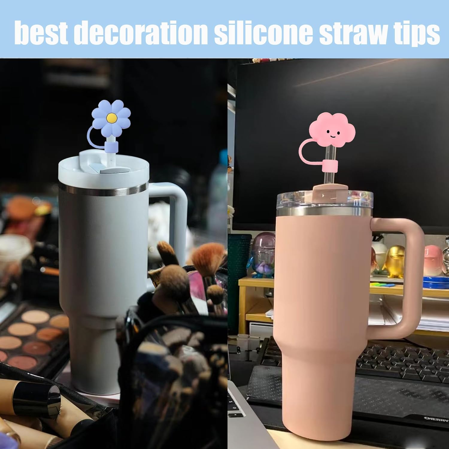 6 fundas de popote de silicona compatibles con vasos Stanley de 30 y 40 onzas, tapas de paja de 0.39 pulgadas0.394 in para accesorios de copa