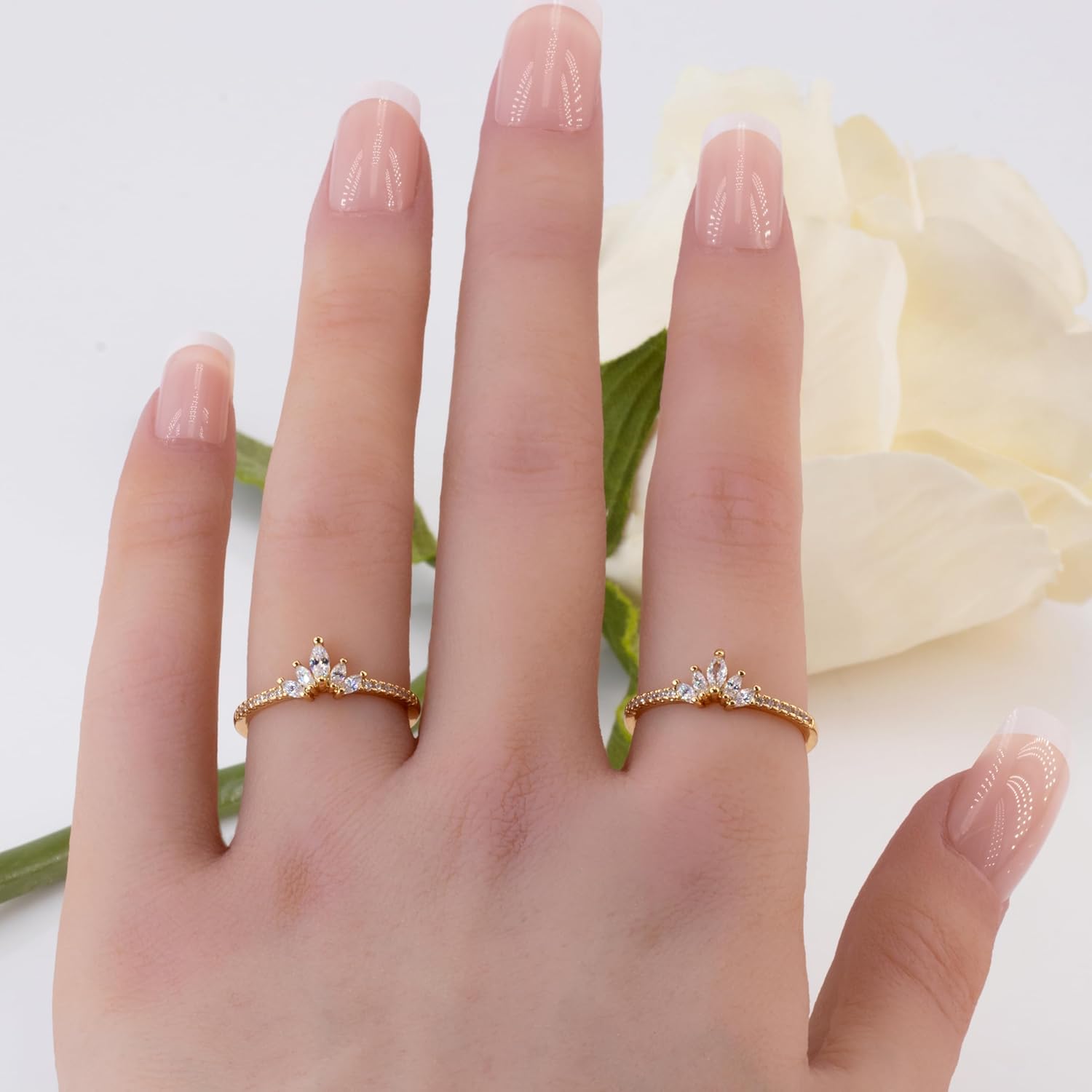 Rapunzel Crown Ring For Women Dainty Diamond Stacking Rings Royal Crystal Promise Ring Engagement Birthday Rings Anniversary Gifts Cubic Zirconia