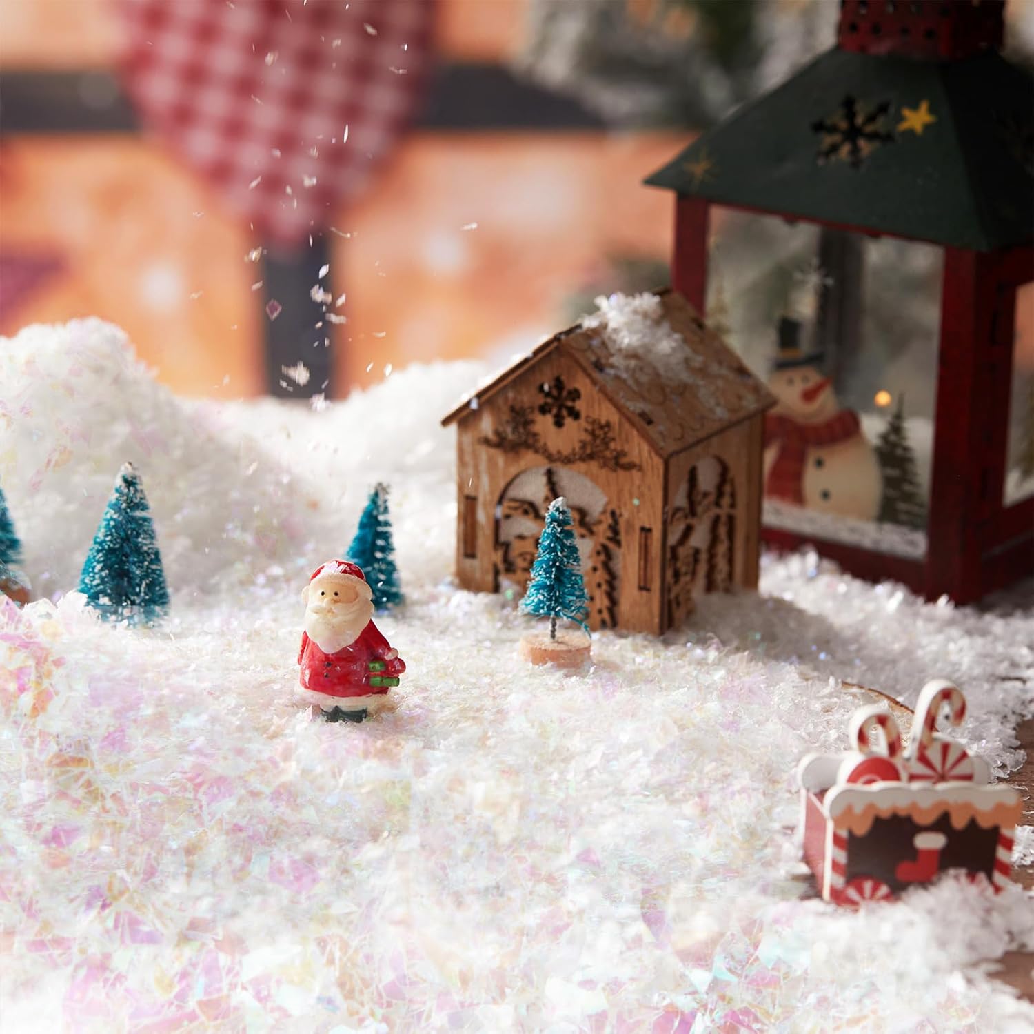 Glimin Decoración de nieve falsa de invierno, nieve artificial para aldea de Navidad, centelleantes, relleno de polvo de nieve brillante para