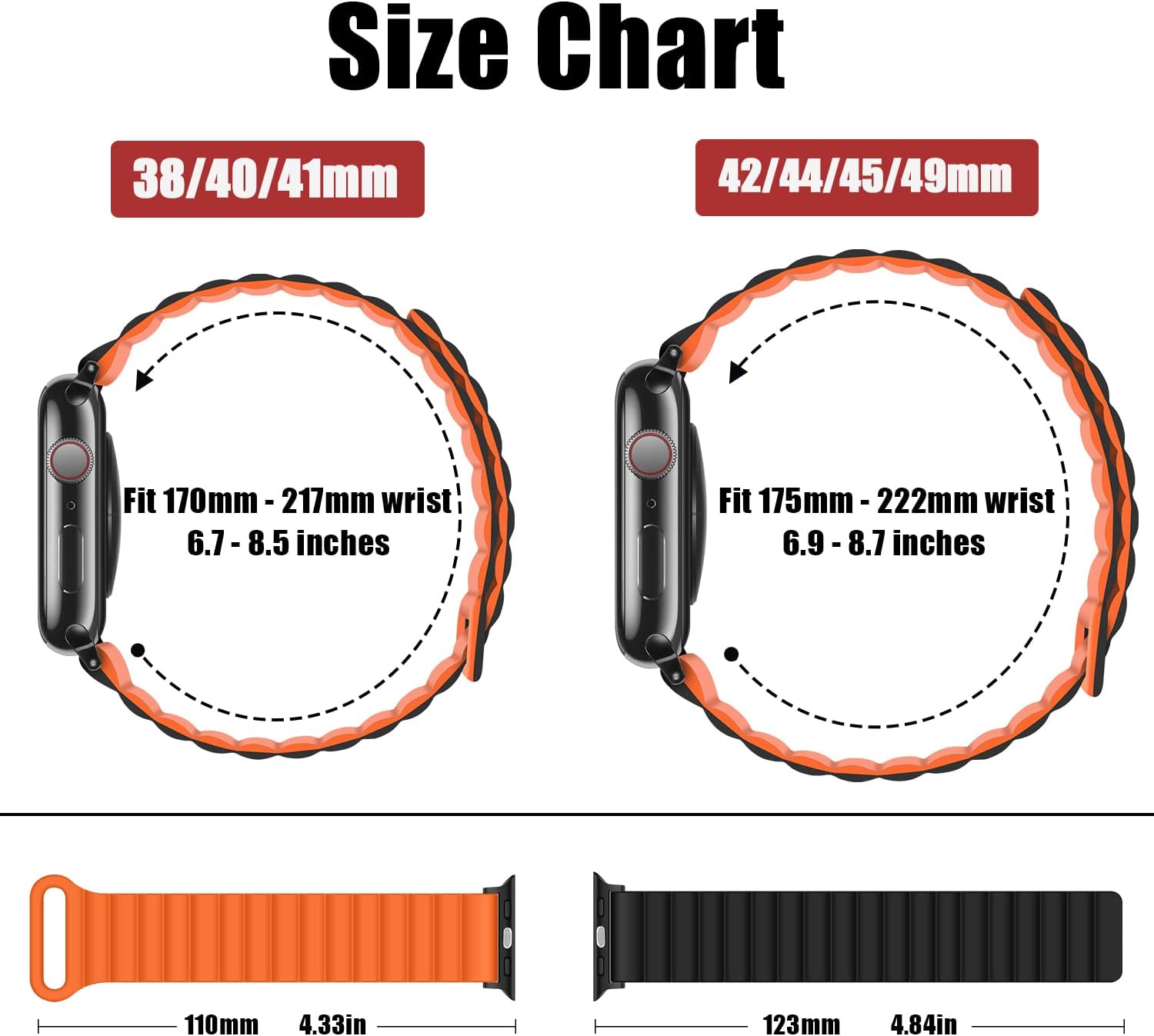 HITZEE Compatible con Apple Watch Band de 1.929 in, 1.772 in, 1.732 in, 1.654 in, 1.654 in, 1.614 in, 1.575 in, 1.496 in, silicona de doble cara