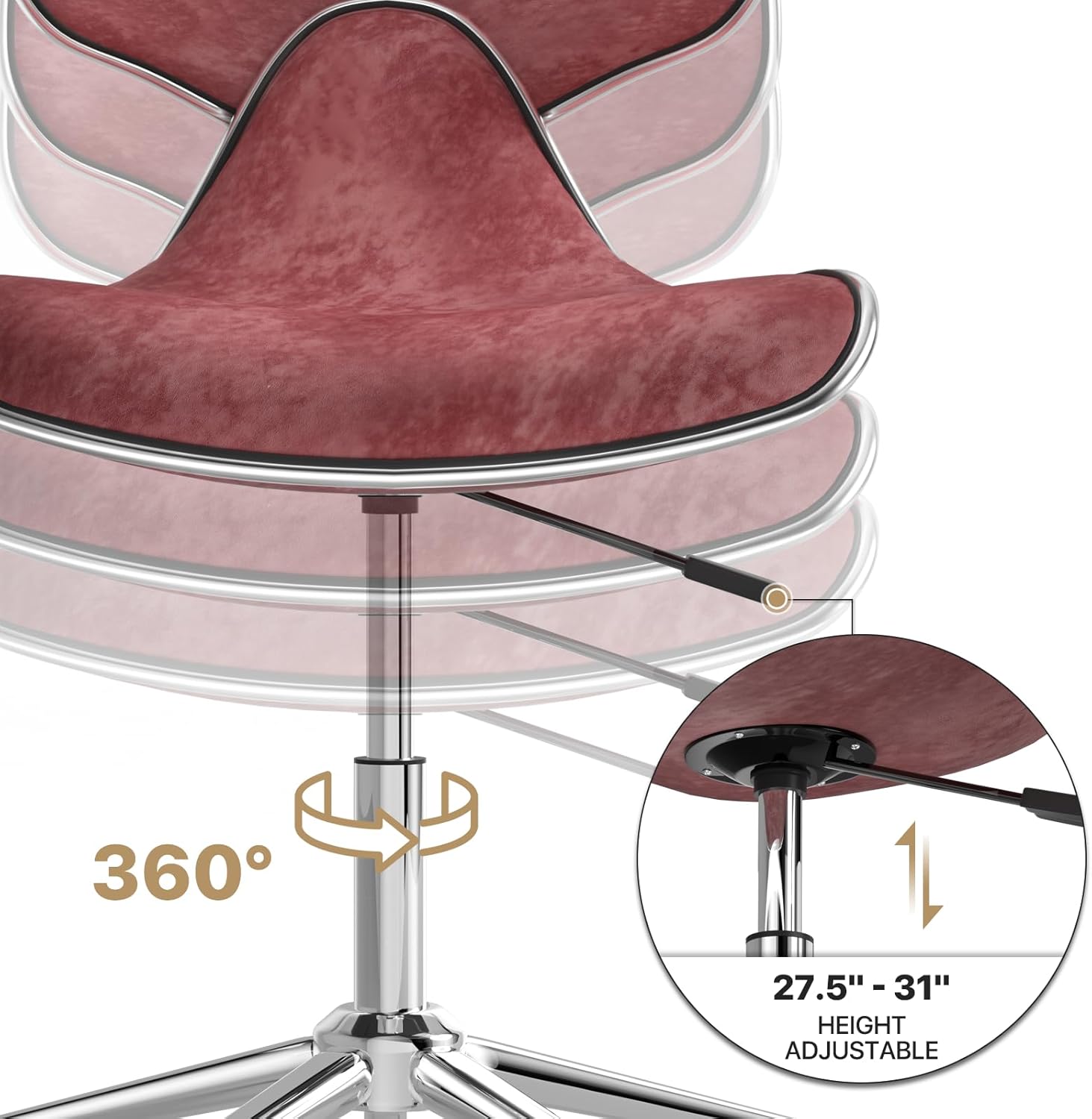 MoNiBloom Juego de 2 sillas giratorias modernas de salón tapizadas en terciopelo con respaldo y ruedas de 360, asientos de esteticista de altura