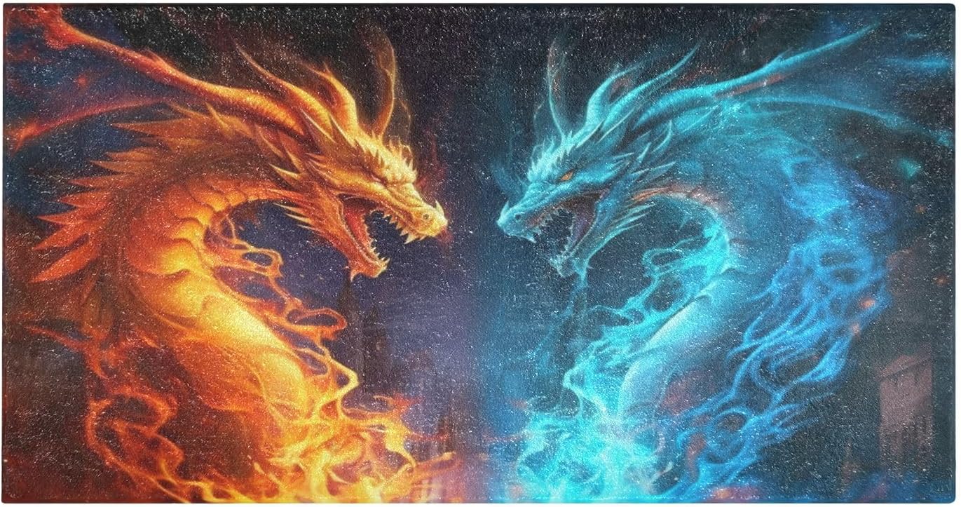 Alfombra de área de dragón de fuego de agua, antifatiga, suave, absorbente, lavable, alfombra de felpa con parte trasera de goma antideslizante para