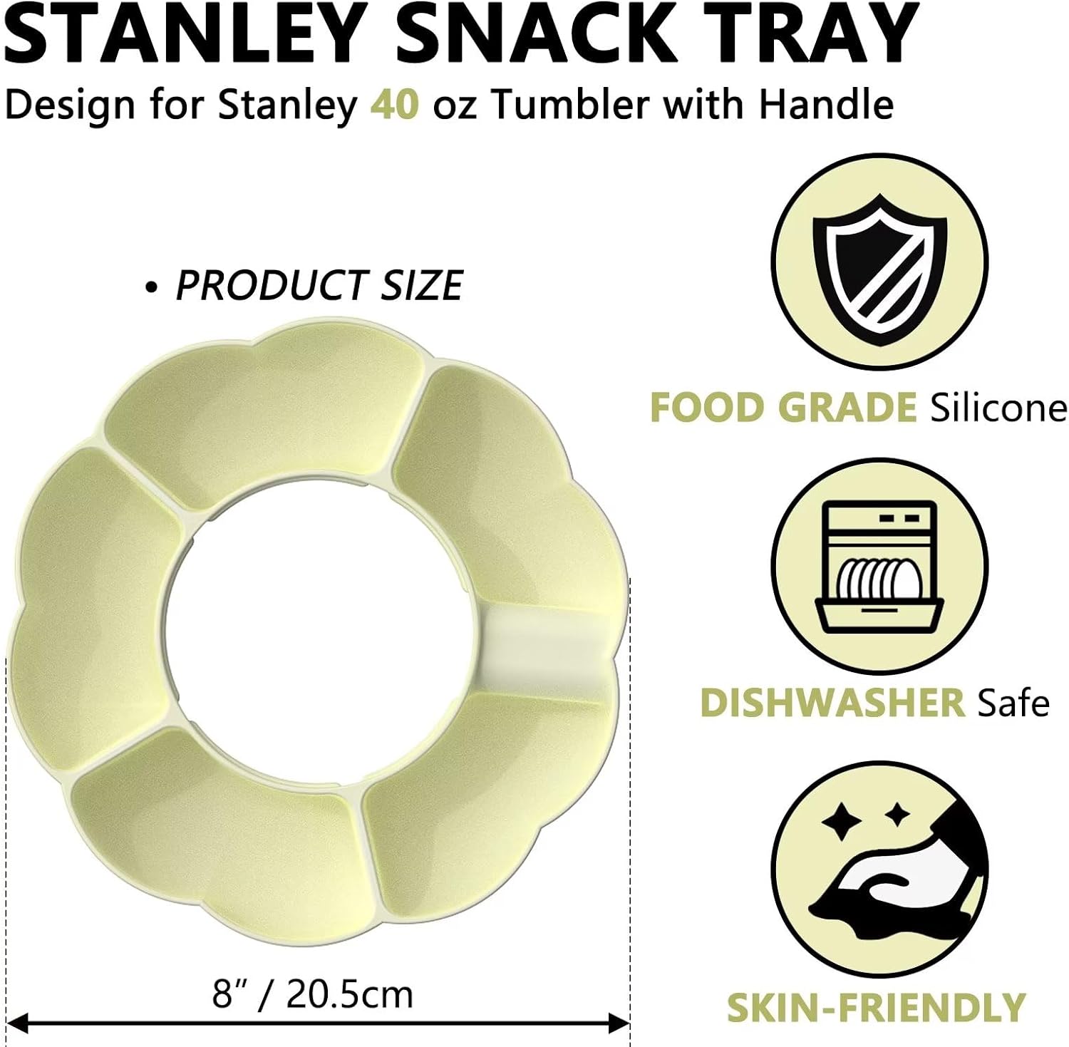 Stanley – Bandeja de aperitivos para vaso Stanley de 40 onzas con asa, accesorios de taza Stanley para Stanley Dupe de 40 onzas, soporte de anillo