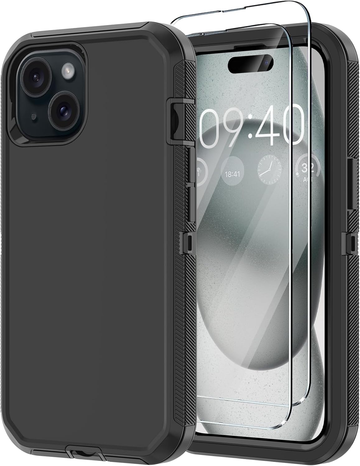 Annymall Funda para iPhone 15 con 2 protectores de pantalla, protección contra caídas a prueba de golpes, cuerpo completo, resistente, 3 capas,