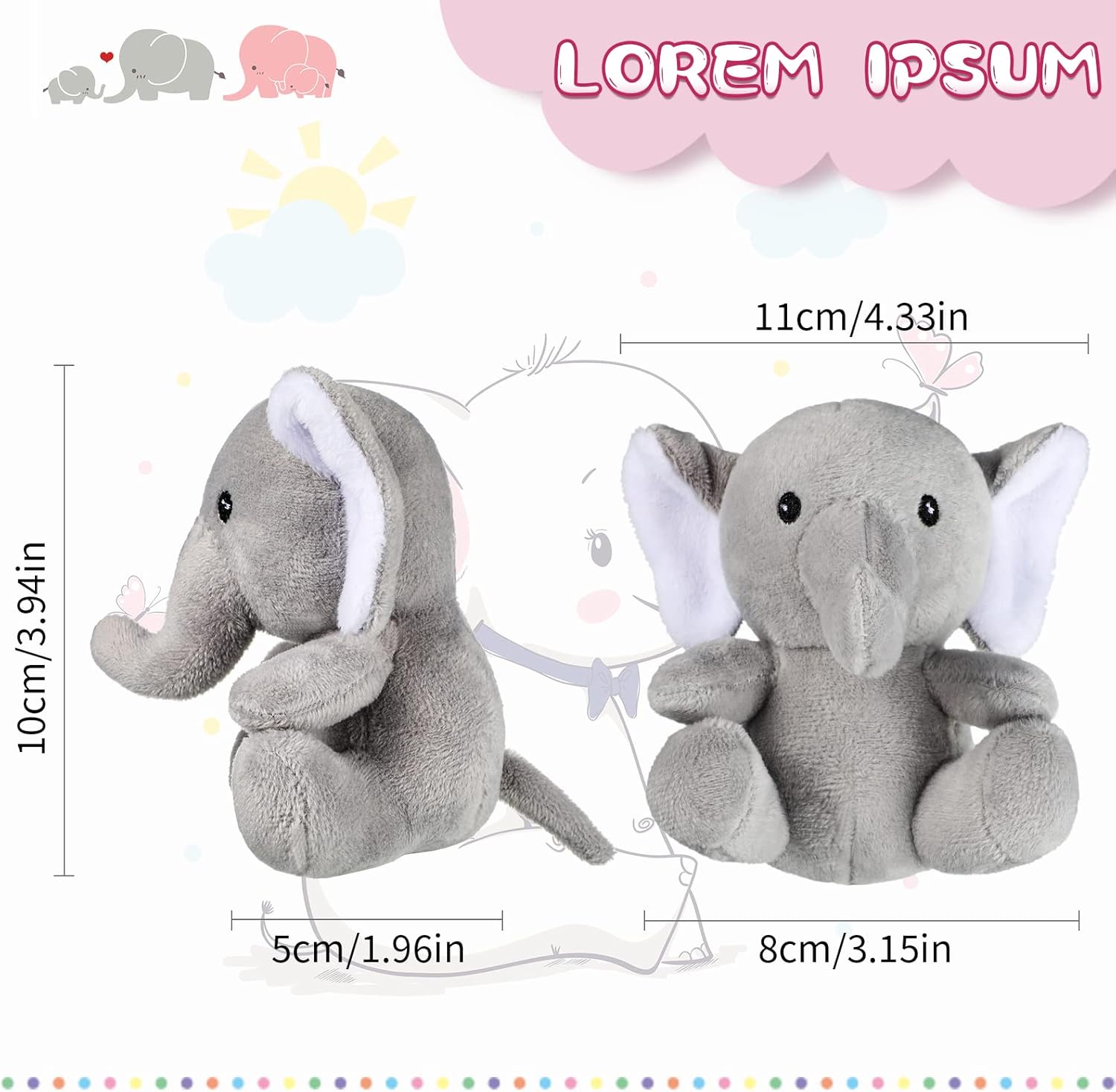 Skylety 4 piezas de mini elefante, juguetes de peluche de elefante, lindos animales suaves del bosque para baby shower, niños y niñas, suministros