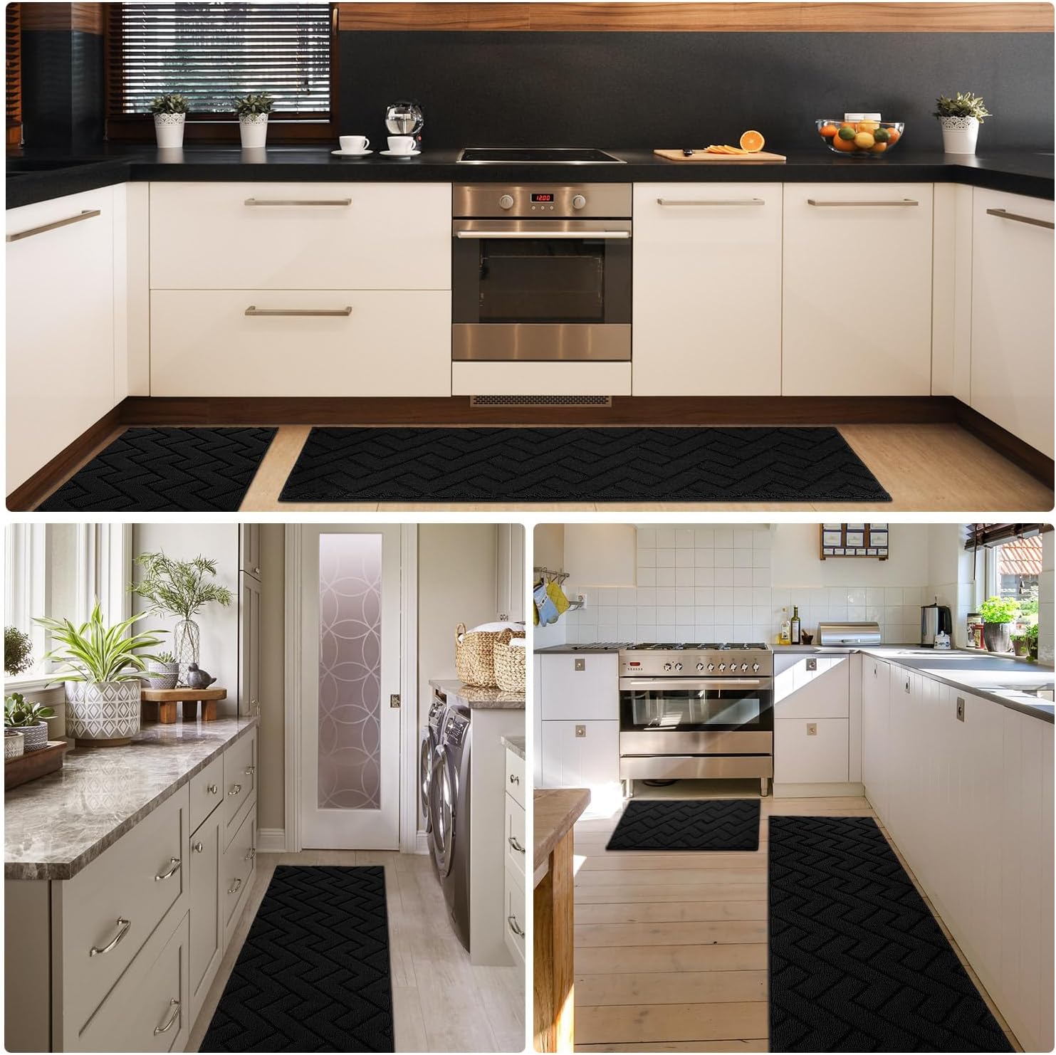 hicorfe Juego de alfombras y tapetes de cocina, 2 piezas de polipropileno súper absorbente, tapete antideslizante de polipropileno suave, cómodo,