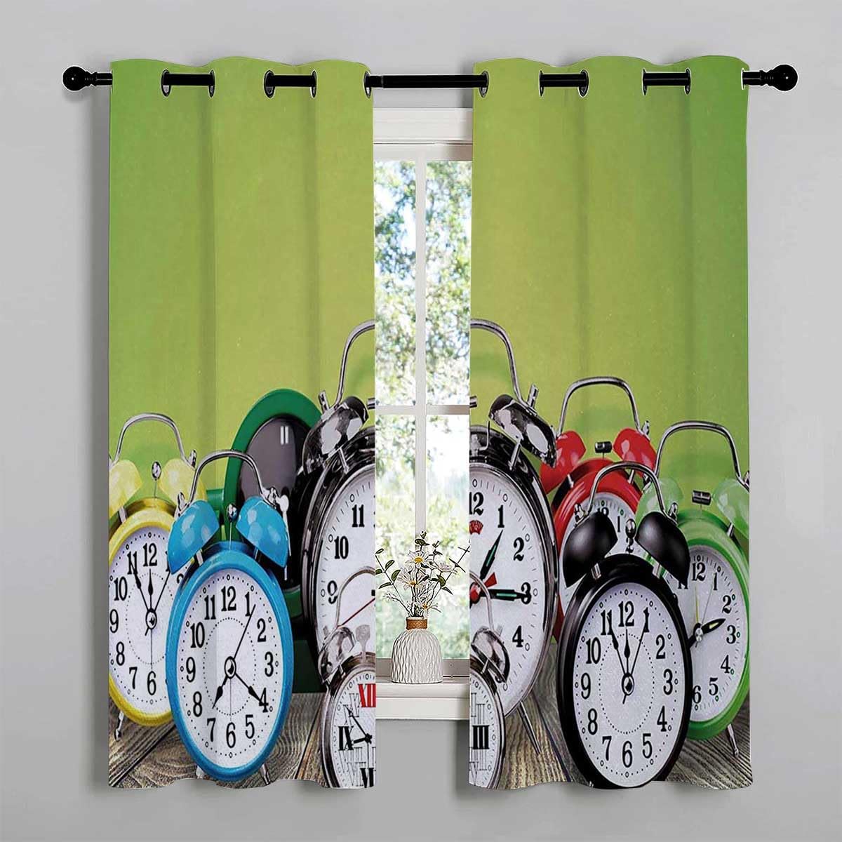 Kitchen Curtain Clock Door Divider Cortinas para Ventanas De Cuarto 63Inch Width by 80Inch Length,2 Panels