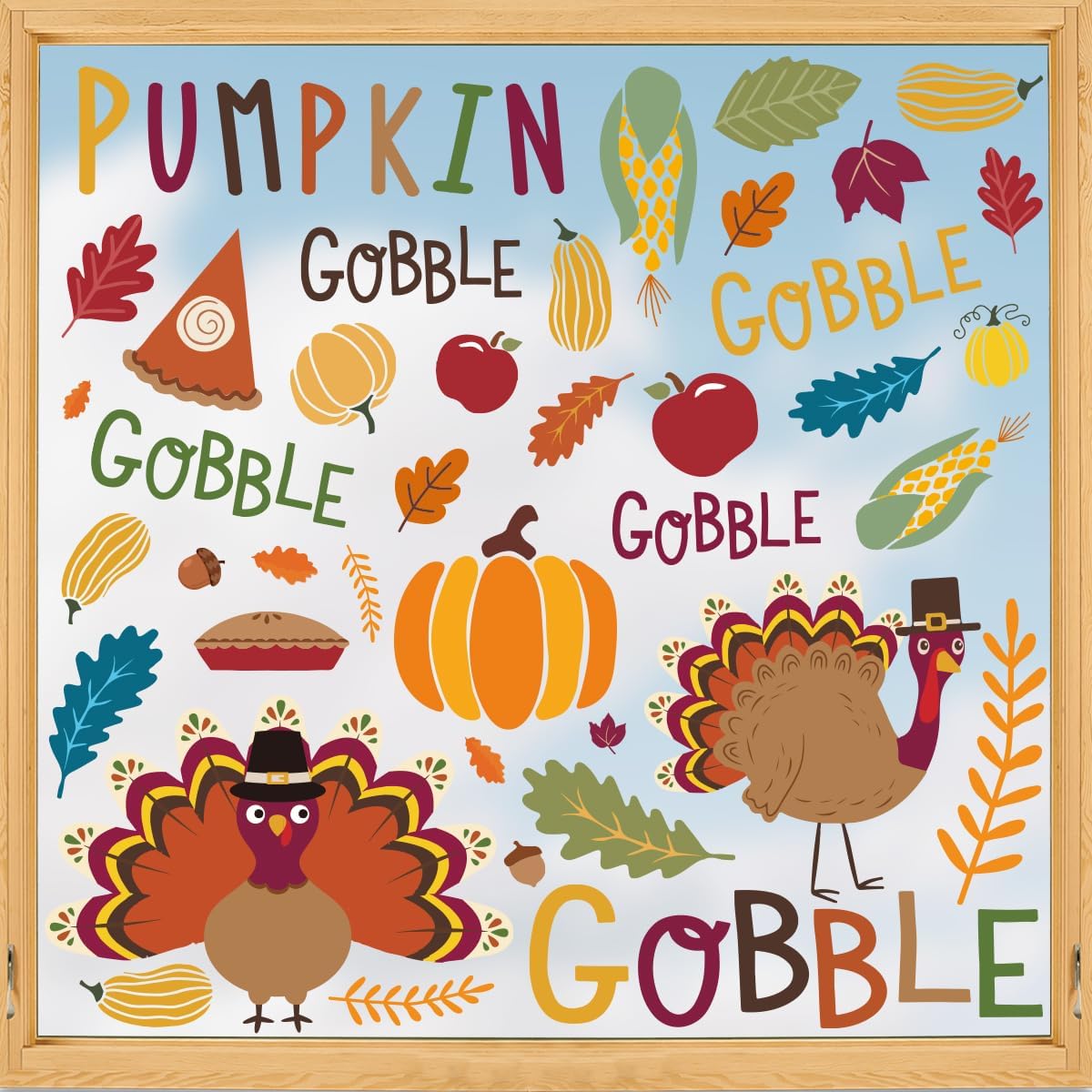 Horaldaily 125 calcomanías para ventana de otoño, cosecha de otoño de Acción de Gracias, hojas coloridas, calabaza, pavo, para suministros de fiesta