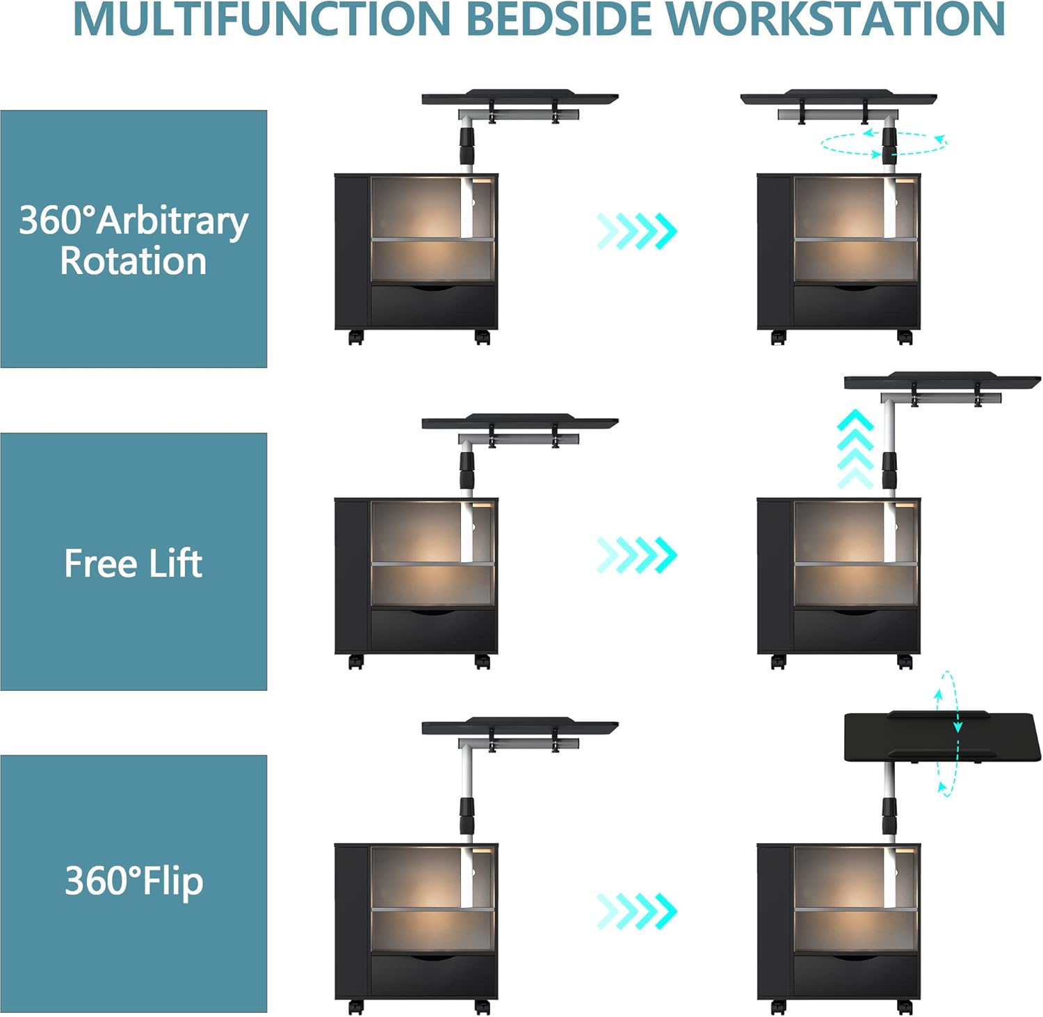 dnbss Juego de 2 mesitas de noche LED, mesa de noche moderna, mesita de noche inteligente con estación de carga USB, cajón de almacenamiento,