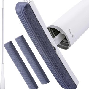 VENETIO Trapeador de esponja para limpieza de suelos con 3 cabezales de mopa de poliuretano biodegradables siempre suaves, fácil de limpiar, polvo VENETIO Trapeador de esponja para limpieza de suelos con 3 cabezales de mopa de poliuretano biodegradables siempre suaves, fácil de limpiar, polvo