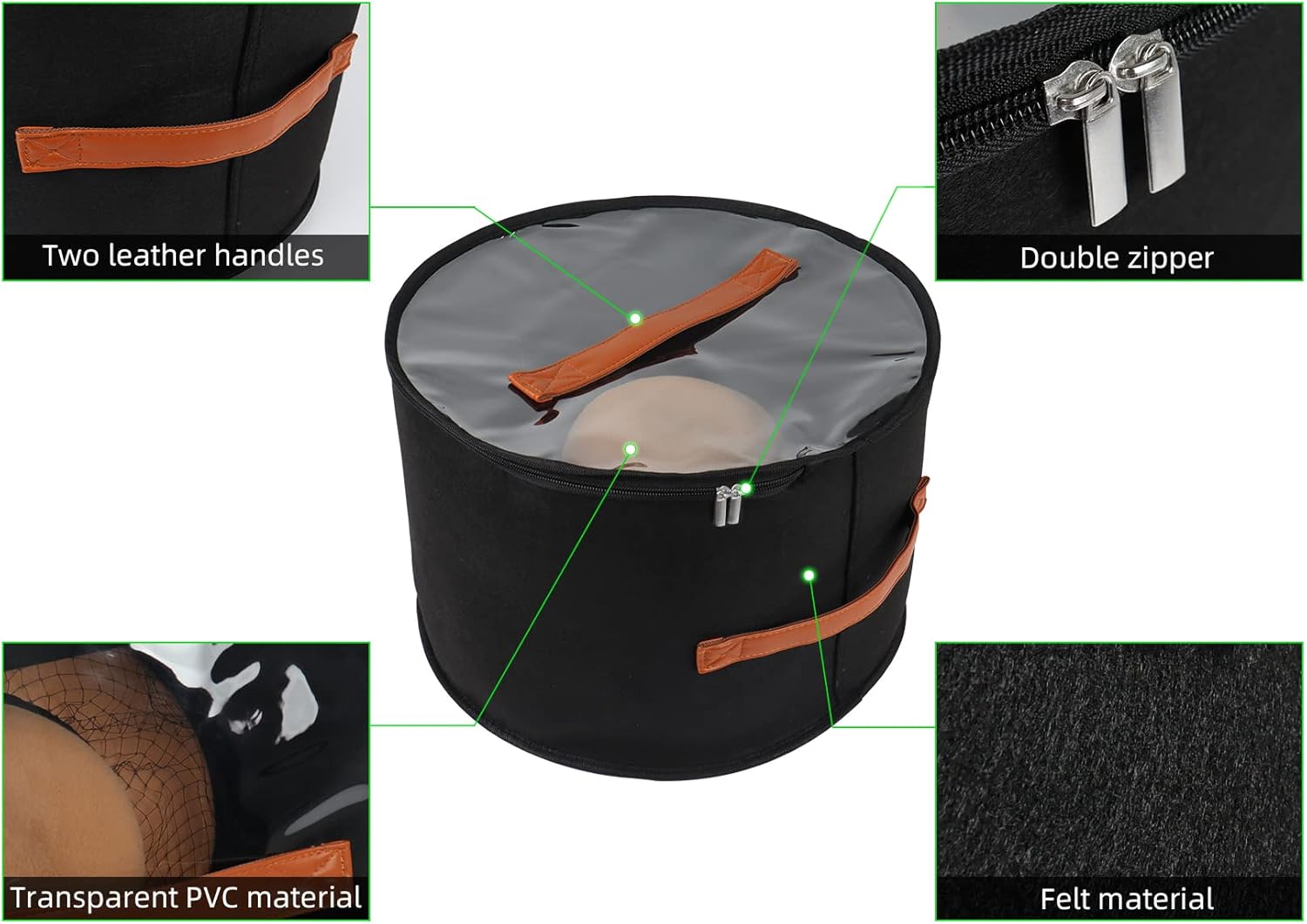 Caja de almacenamiento plegable para sombreros redondos con tapa, caja grande de viaje, organizador de armario decorativo para mujeres y hombres,