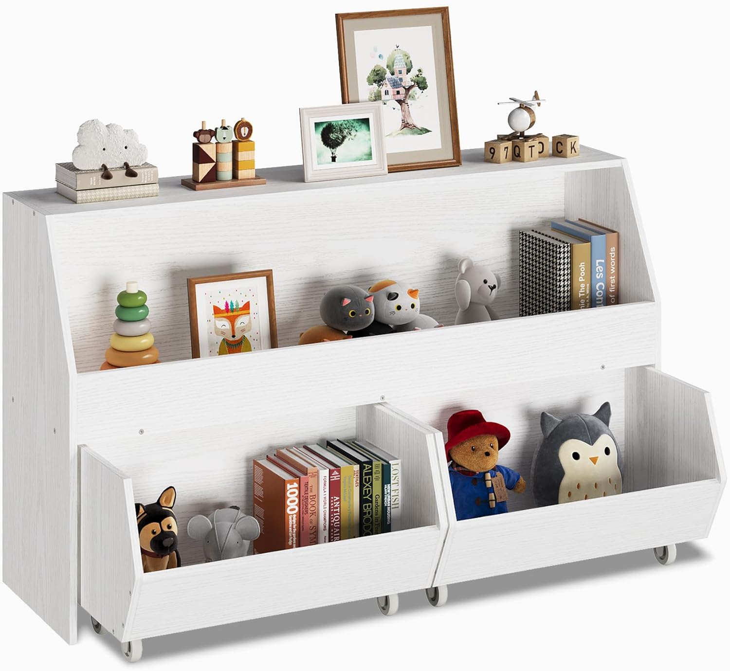 Almacenamiento y organizador de juguetes para niños, niños y niñas, estantería multifuncional y contenedor de almacenamiento con carrito móvil, caja