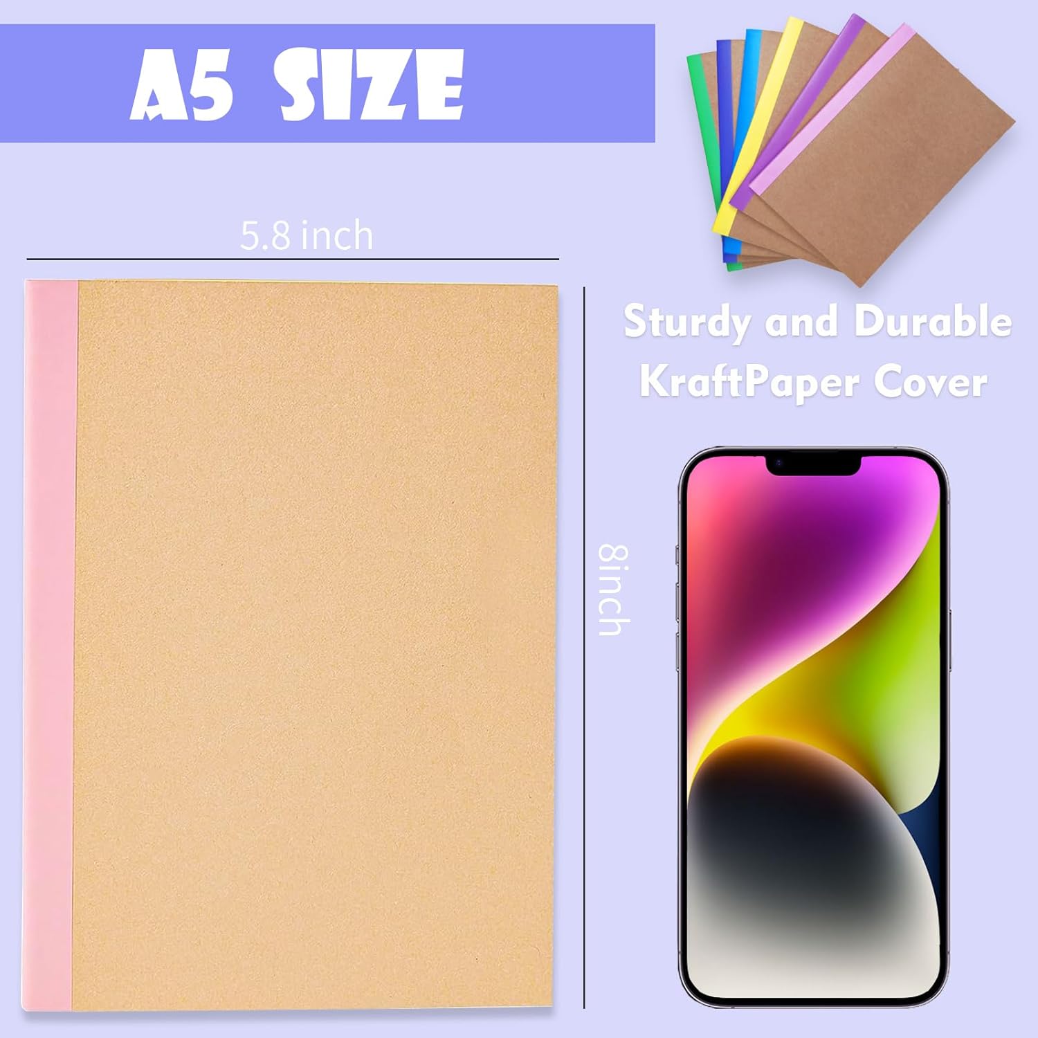 Nanajorwa Paquete de 100 mini cuadernos A5 con rayas coloridas a granel, tapa suave, composición, bloc de notas para niñas, estudiantes, viajeros,