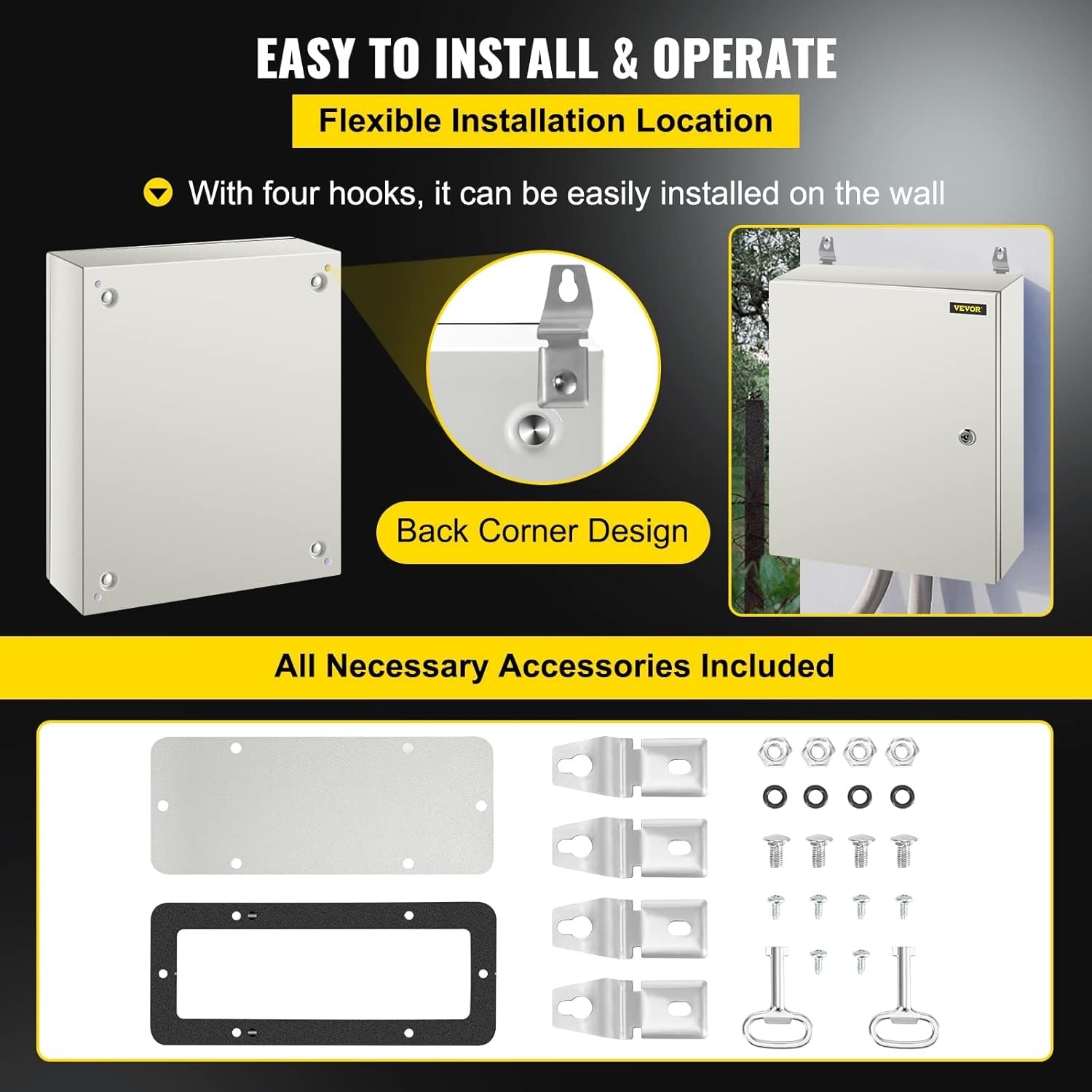 VEVOR NEMA Caja de acero de 20 x 16 x 6 pulgadas, caja eléctrica de acero NEMA 4X, IP66 impermeable y a prueba de polvo, caja de conexiones