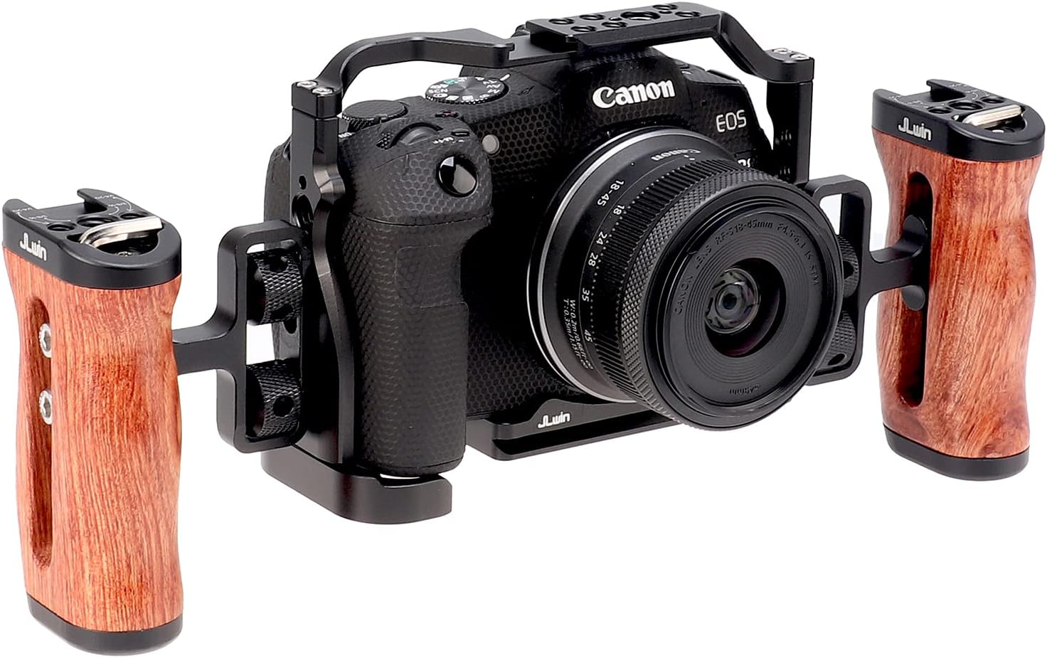 Foto4easy R8 jaula para cámara Canon R8 con placa de liberación rápida para Arca-Swiss, incluye mango de madera lateral universal doble
