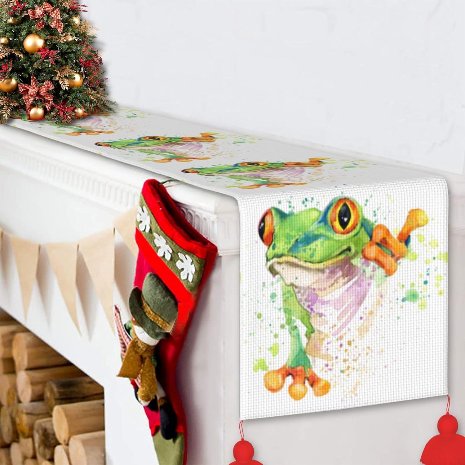 Frog Christmas Table Runner Dining Table Decor Christmas Decorations Indoor Home Decor Christmas Table Runners Xmas Navidad Decoracion 2023 for