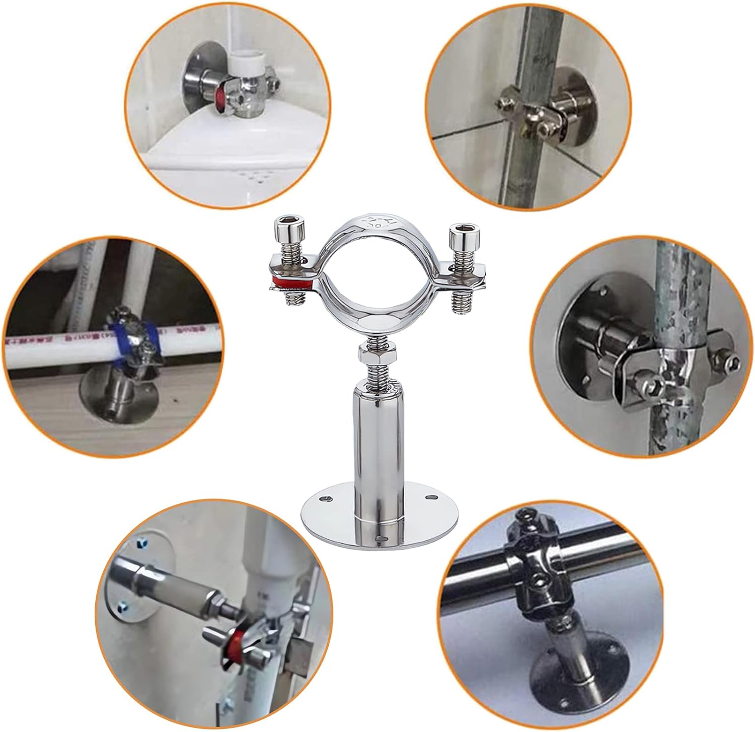 2 tubos de montaje en pared para montaje en techo, tubos de acero inoxidable 304, soporta separación de tuberías, altura ajustable de 30-60 mm
