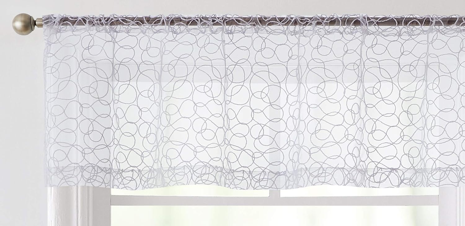 HLC.ME Audrey – Cenefa de cortina de gasa transparente bordada con bolsillo para barra, para cocina, dormitorio, ventanas pequeñas y baño (54 x 18