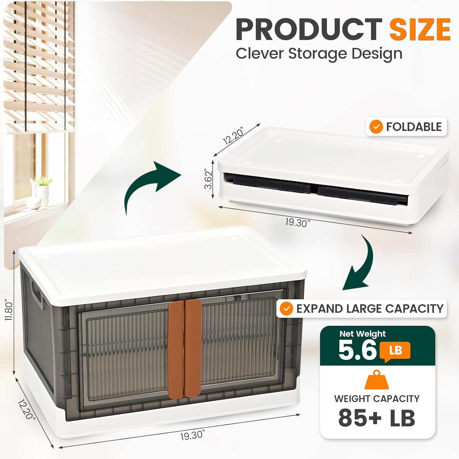 TRZZ Organizador de armario de 8.4 galones y almacenamiento, contenedor de almacenamiento plegable con tapa para dormitorio, organizador de
