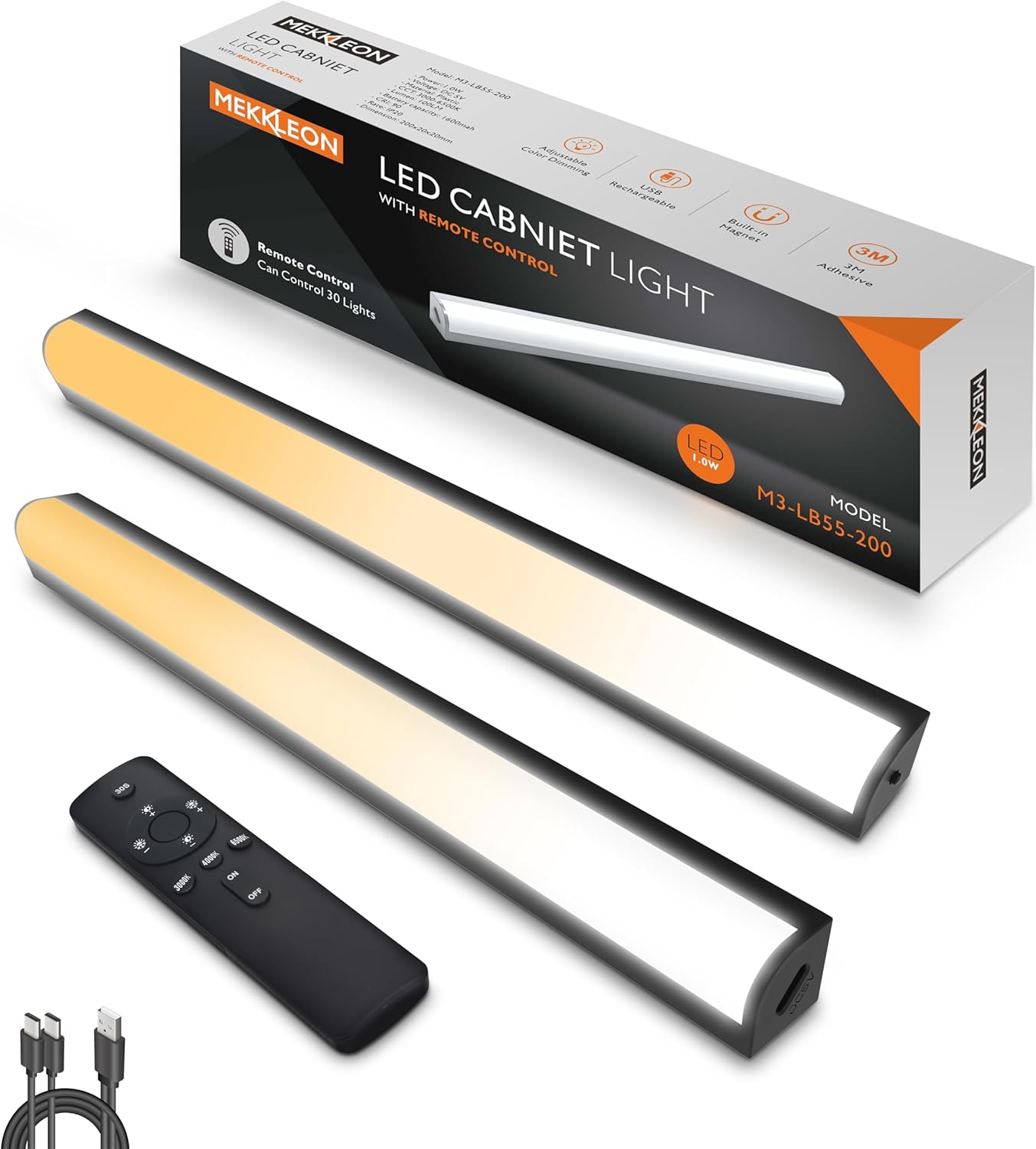Luces para debajo del gabinete, paquete de 2 barras de luz magnéticas recargables, iluminación inalámbrica debajo del gabinete, luces de techo y