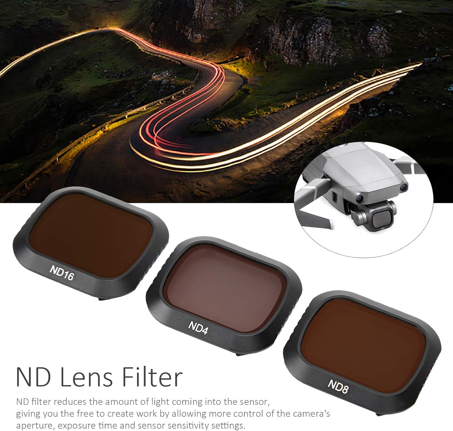 Filtros de lente de cámara ND4 ND8 ND16 Filtro de lente de densidad neutra 3 en 1 Set para cámara Mavic 2 Pro reduce el polvo y los arañazos Filtro