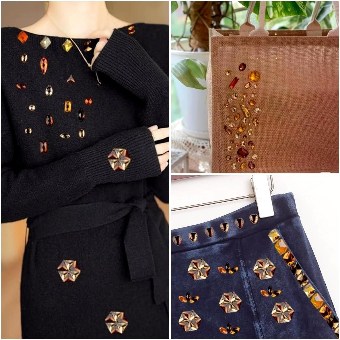 Juego de 650 piezas de diamantes de imitación para coser con parte trasera plana, formas mixtas, diamantes de imitación acrílicos, gemas para