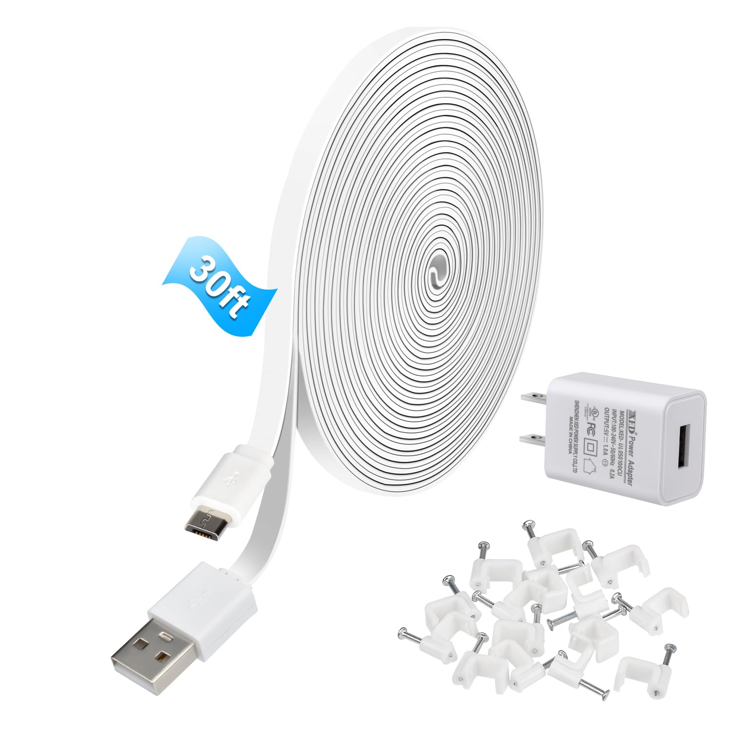 Cable de extensión de alimentación plano de 30 pies compatible con cámara Blink al aire libre, Wyze Cam V3OG, Blink Mini, Blink Mini Pan, cable de