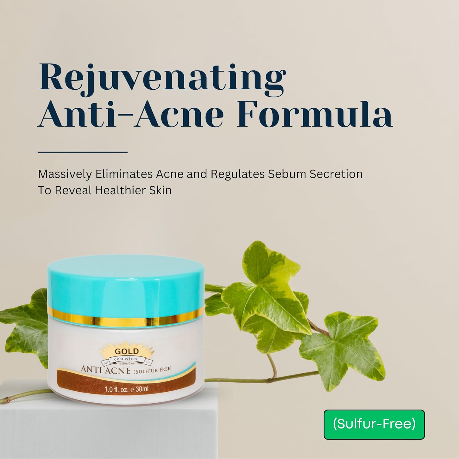 Gold Cosmetics Crema antiacné, cuidado de la piel, sin azufre, prevención de cicatrices, para piel brillante, tarro de 1.0 fl oz (sin azufre, 1.0 fl