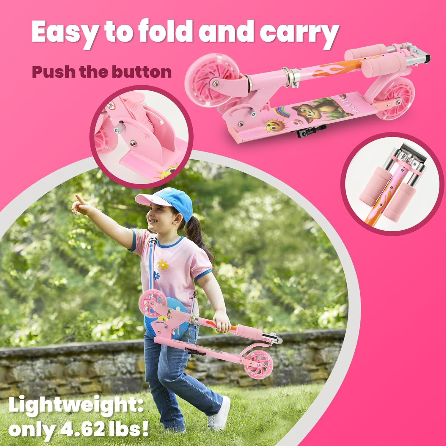 TENBOOM Patinete para niños de 3 a 12 años  Patinete para niños con ruedas de luz LED y manillar ajustable de 3 niveles, ligero y plegable de 2