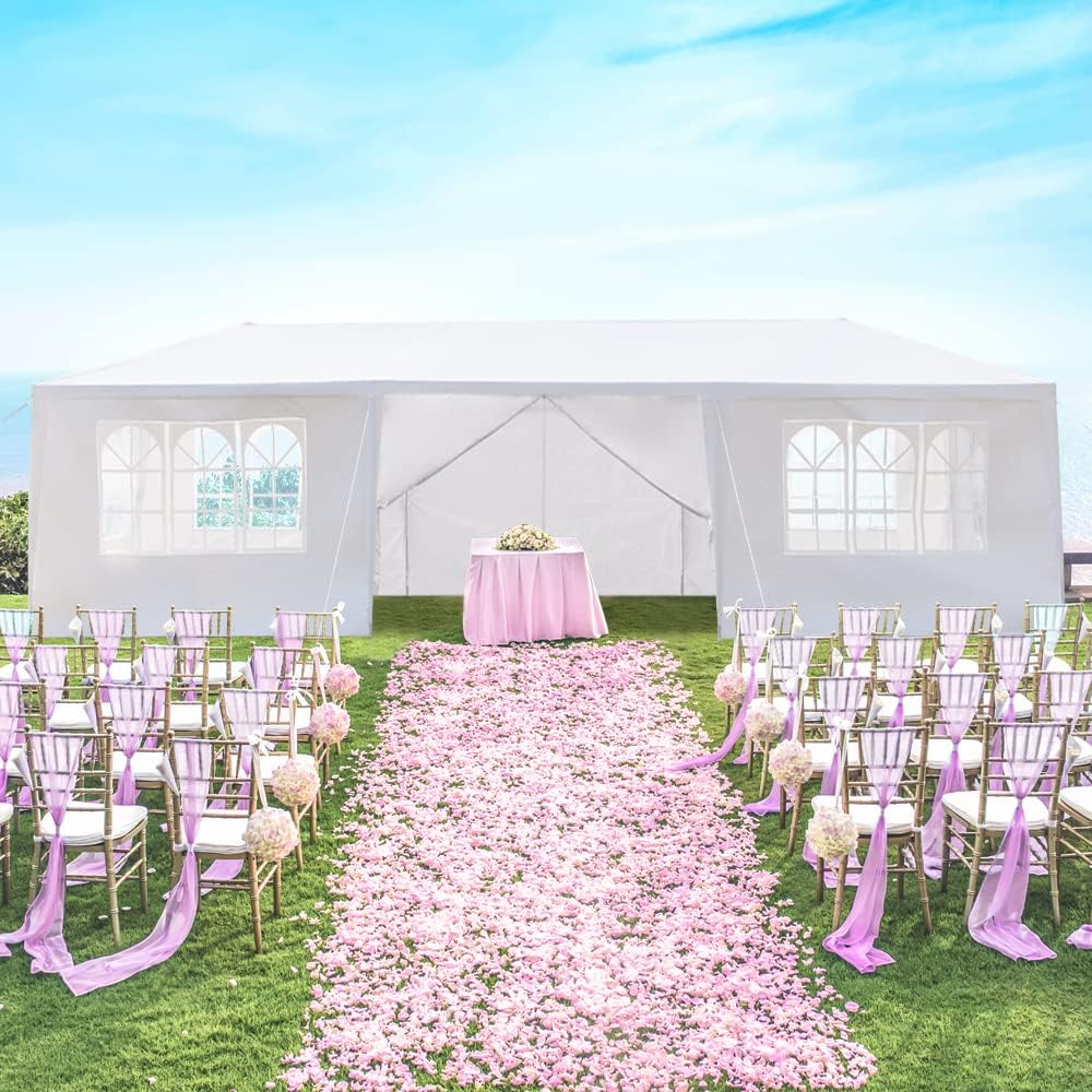 Tienda de campaña para exteriores de 10 x 30 pies con 8 paredes laterales extraíbles, toldo impermeable, glorieta de boda para patio, color blanco