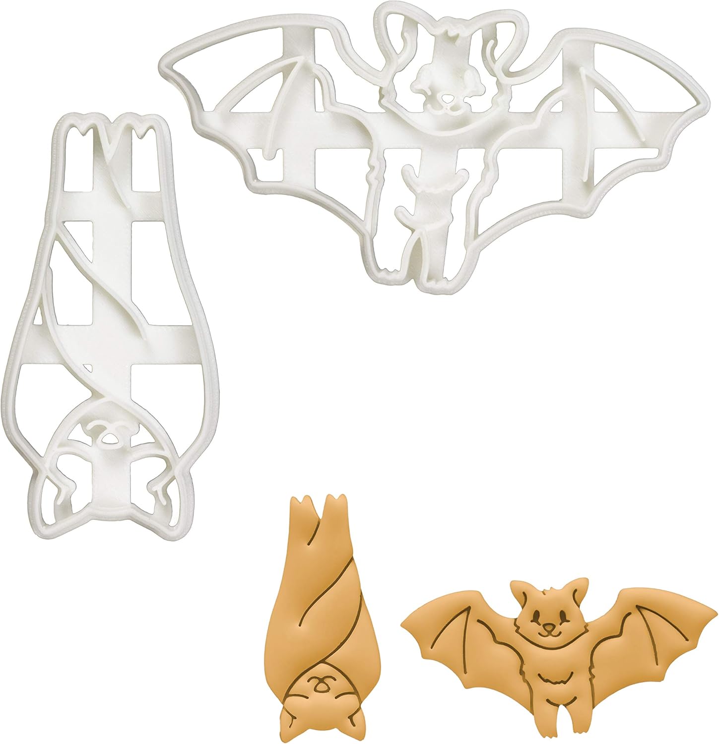 Juego de 2 cortadores de galletas de murciélago (diseños dormir y volar), 2 piezas – Bakerlogy
