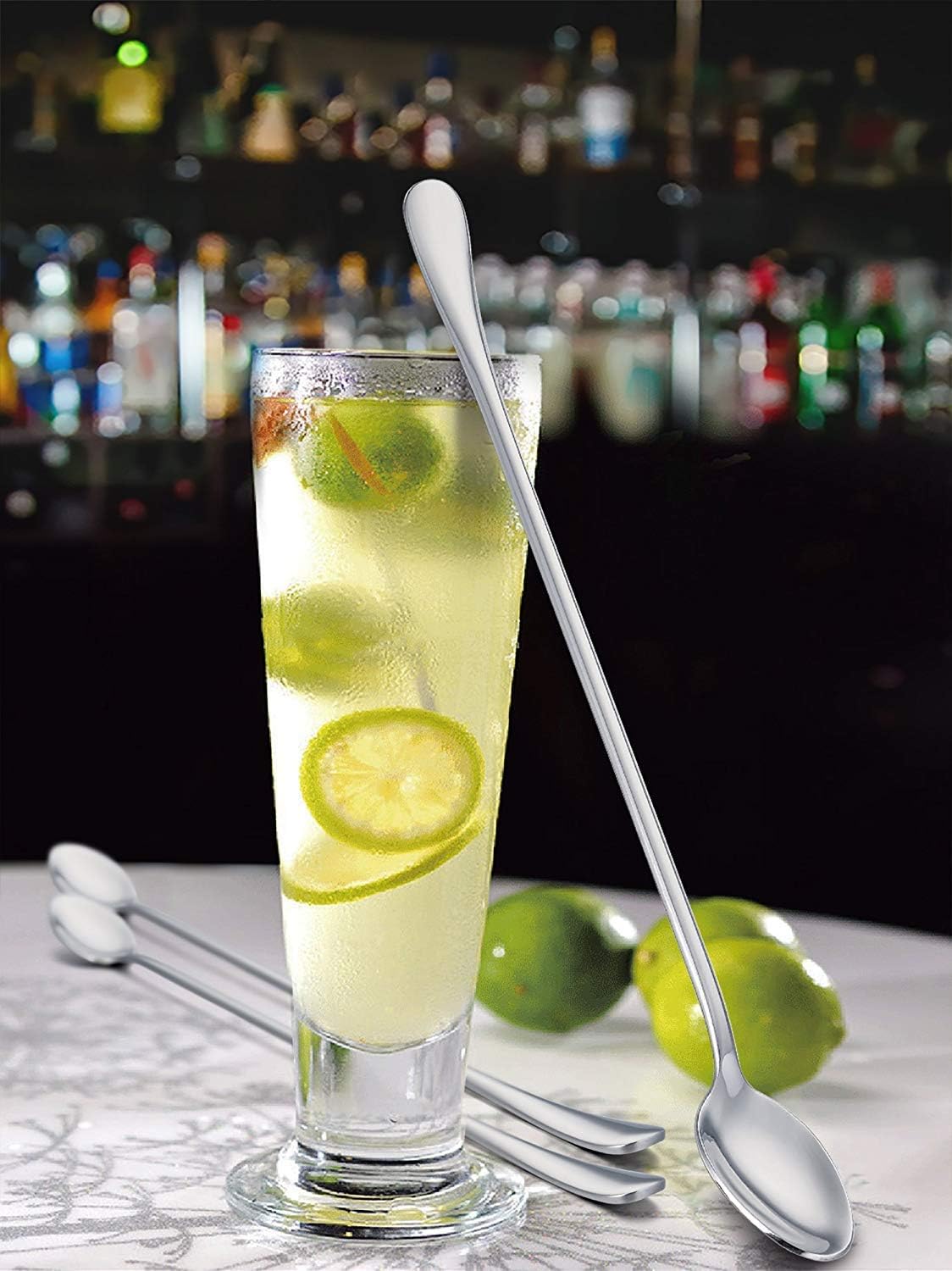 COMIART – Juego de 8 cucharas de café o té helado de acero inoxidable con mango largo, cubiertos pulidos con espejo, para fiesta en casa o bar,