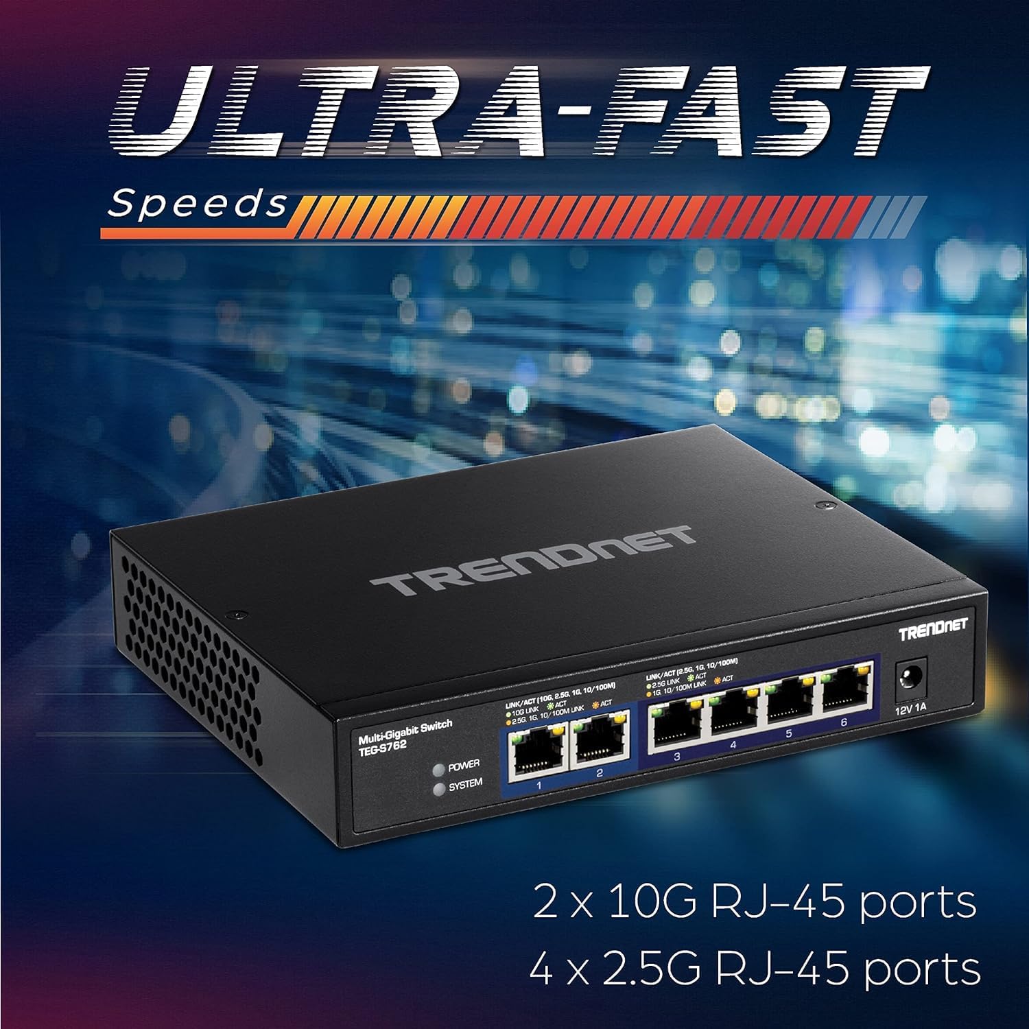 TRENDnet Interruptor 10G de 6 puertos, 4 puertos RJ-45 BASE-T de 2.5G, 2 puertos RJ-45 de 10G, capacidad de conmutación de 60 Gbps, montaje en