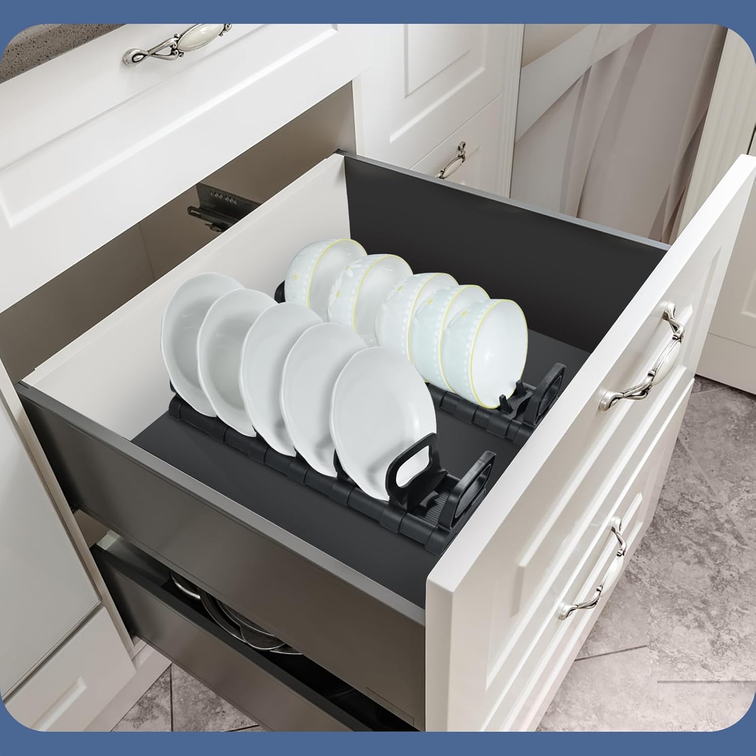 VOISVLRS Escurridor de platos, con 2 asas y 8 soportes ajustables, escurridor de platos para fregadero de cocina