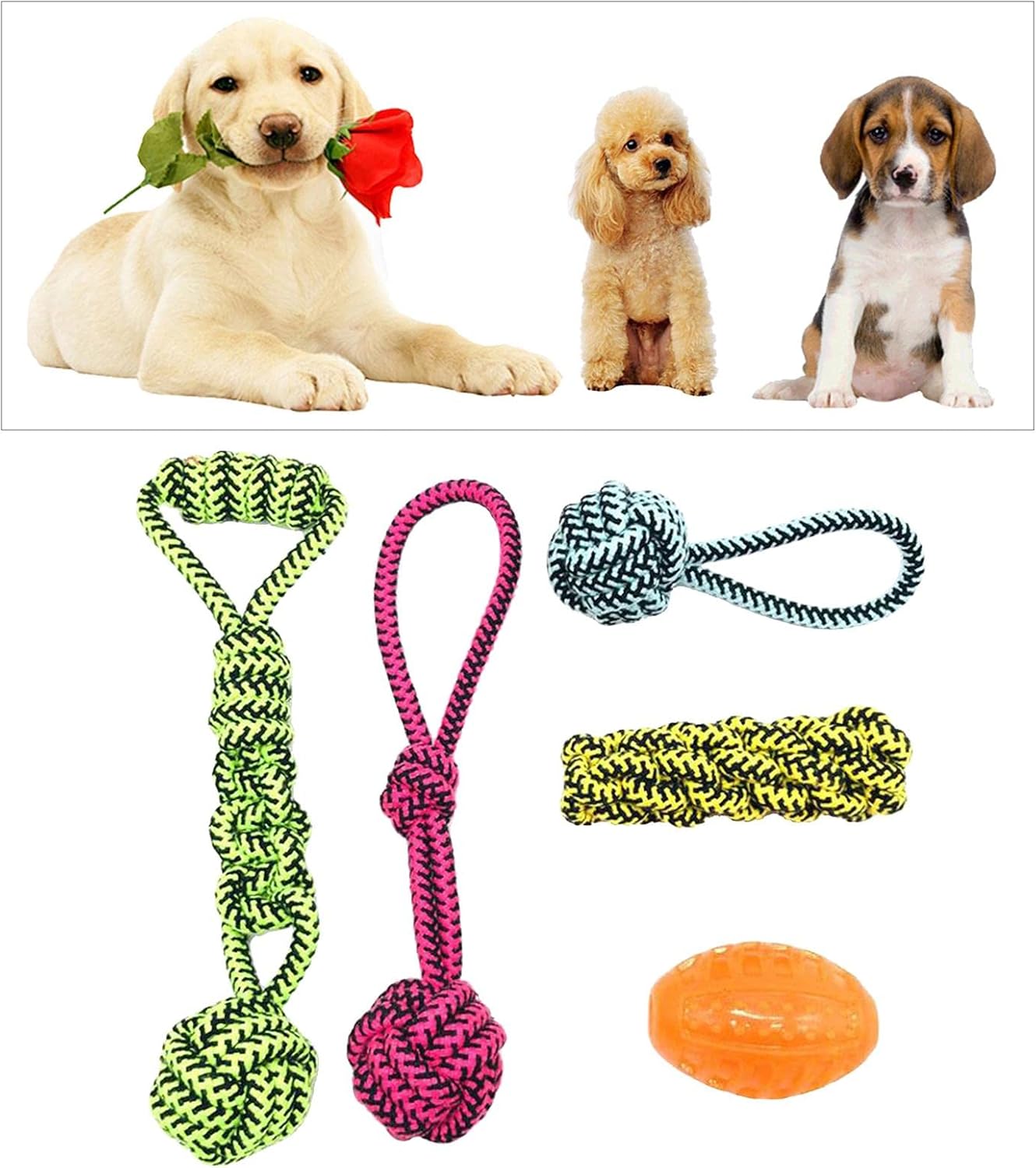 Leefasy 5 juguetes para masticar perros para mascotas, juguetes interactivos de bola de tira y afloja, cuerda para masticar cachorros, cuerdas de