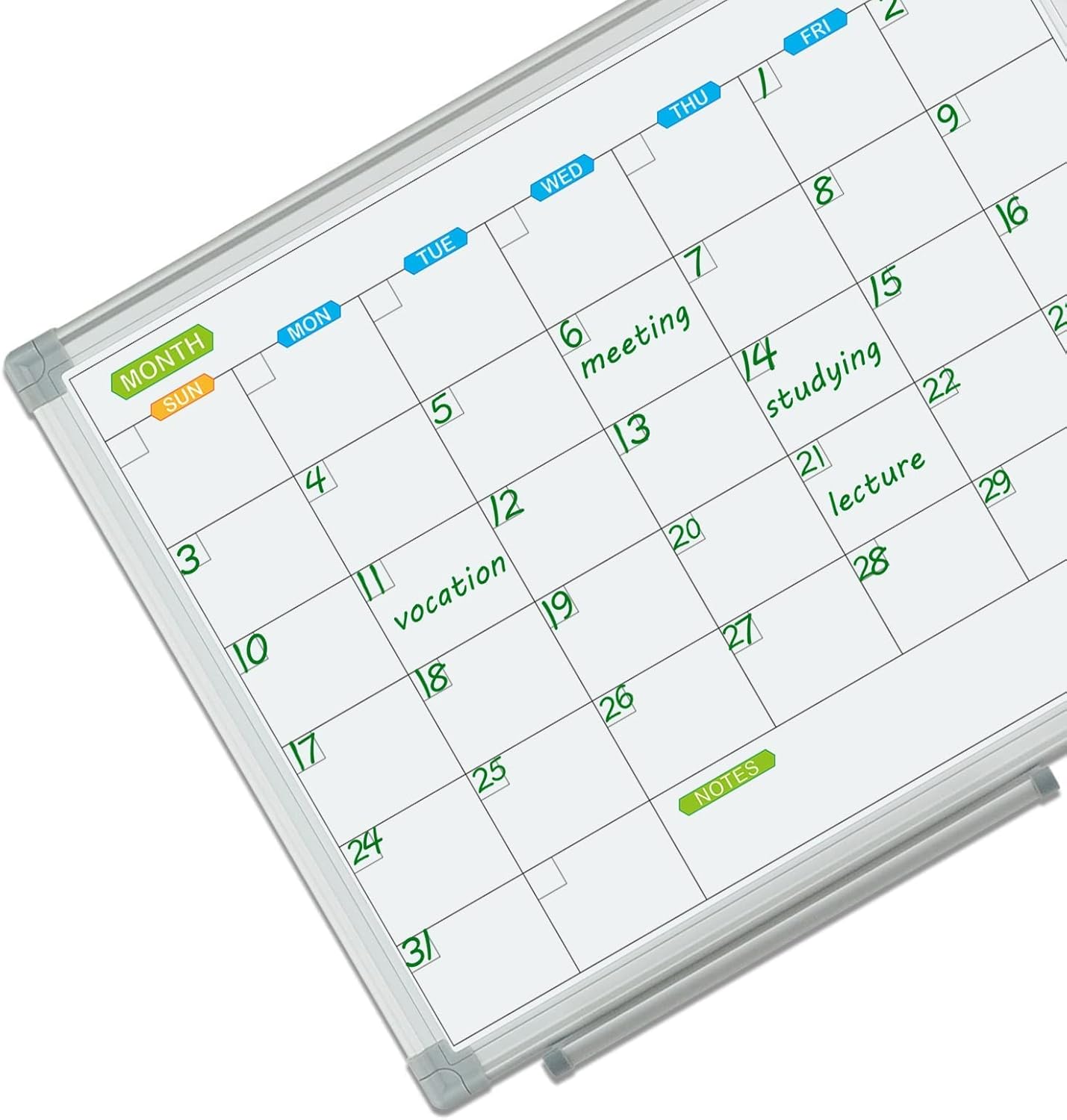 JILoffice Calendario mensual de borrado en seco de 15 x 12 pulgadas, pizarra de borrado en seco de doble cara, tablero de calendario, marco de
