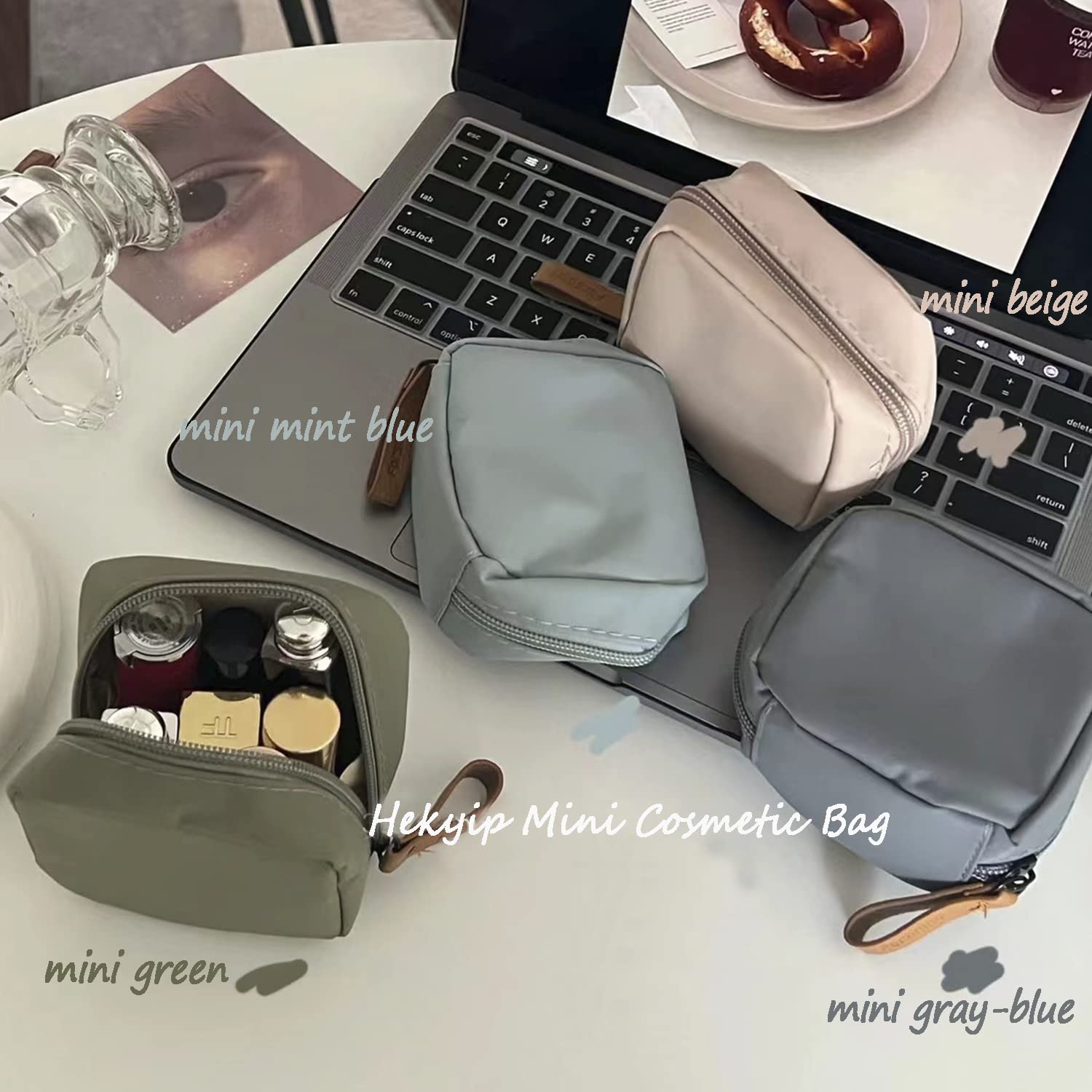 Hekyip Mini bolsa de cosméticos, bolsa de maquillaje de viaje, bolsa portátil impermeable para cosméticos para niñas y mujeres, mini (beige mini)