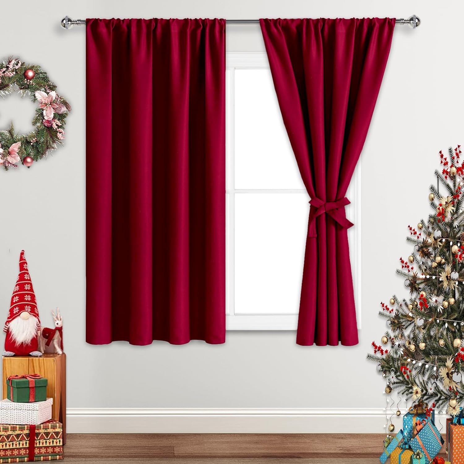 JIUZHEN Cortinas opacas navideñas para dormitorio, con aislamiento térmico, oscurecimiento de habitación, bolsillo para barra, cortinas para sala de