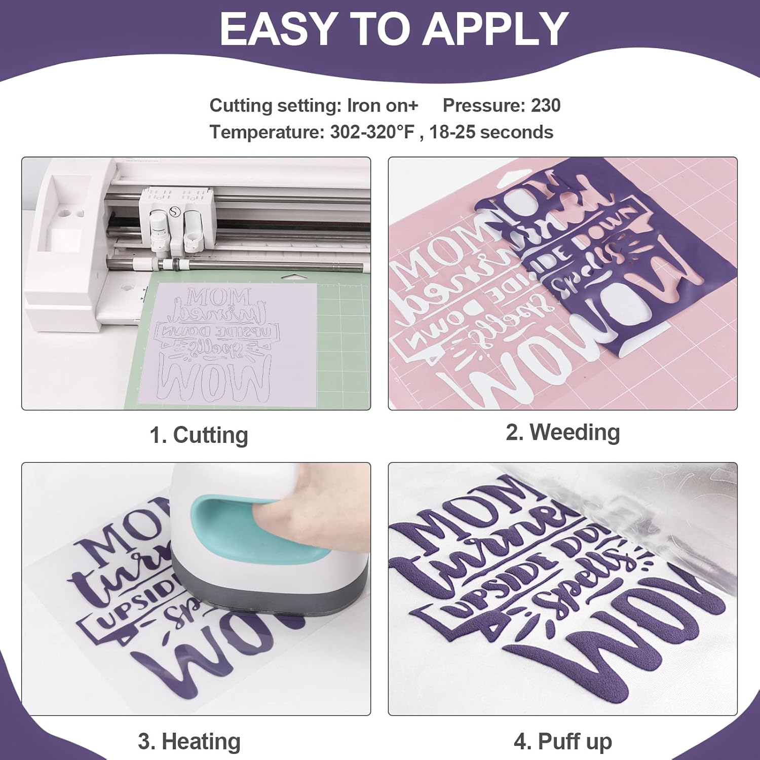 VINYL FROG Vinilo de transferencia de calor 3D de 10 x 6 pies, color morado profundo, espuma HTV para planchar en vinilo para bricolaje, diseños de