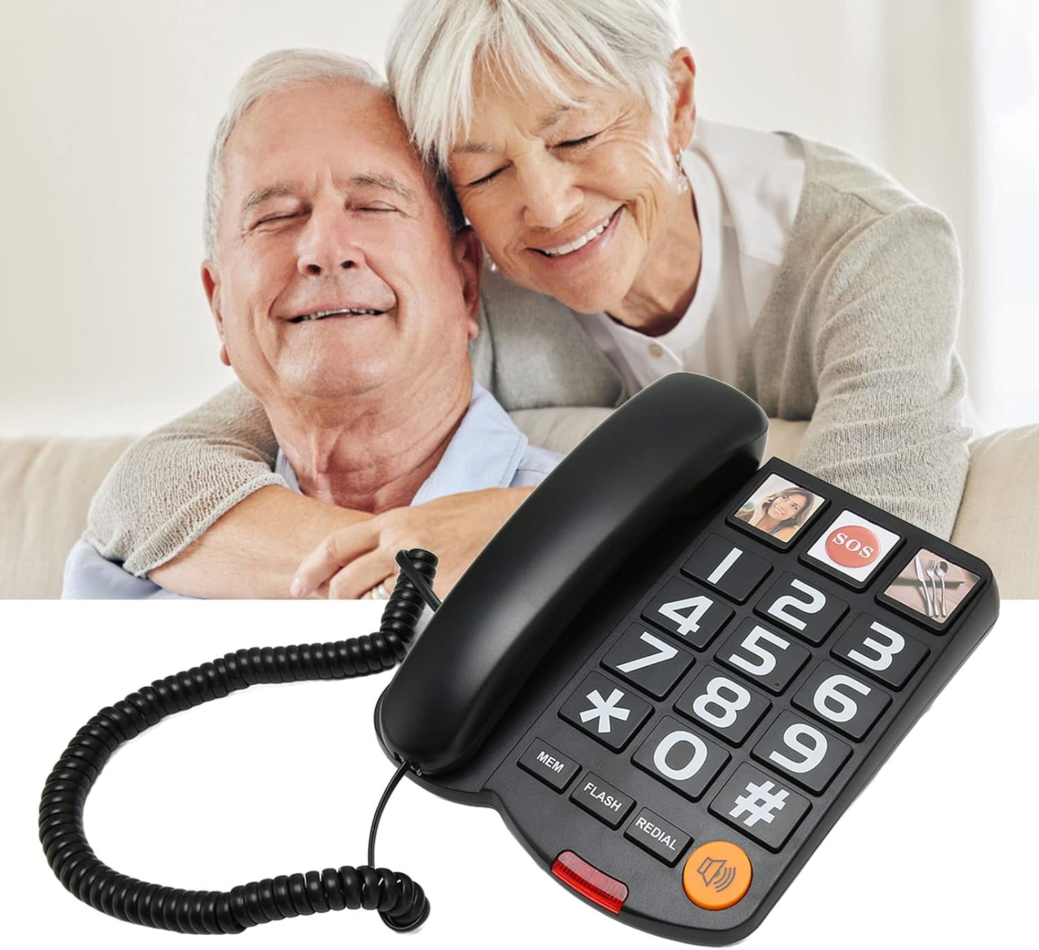 Teléfono fijo con imagen, teléfono con cable de botón grande para personas mayores, teléfonos de escritorio con altavoz, marcación con un clic, SOS,