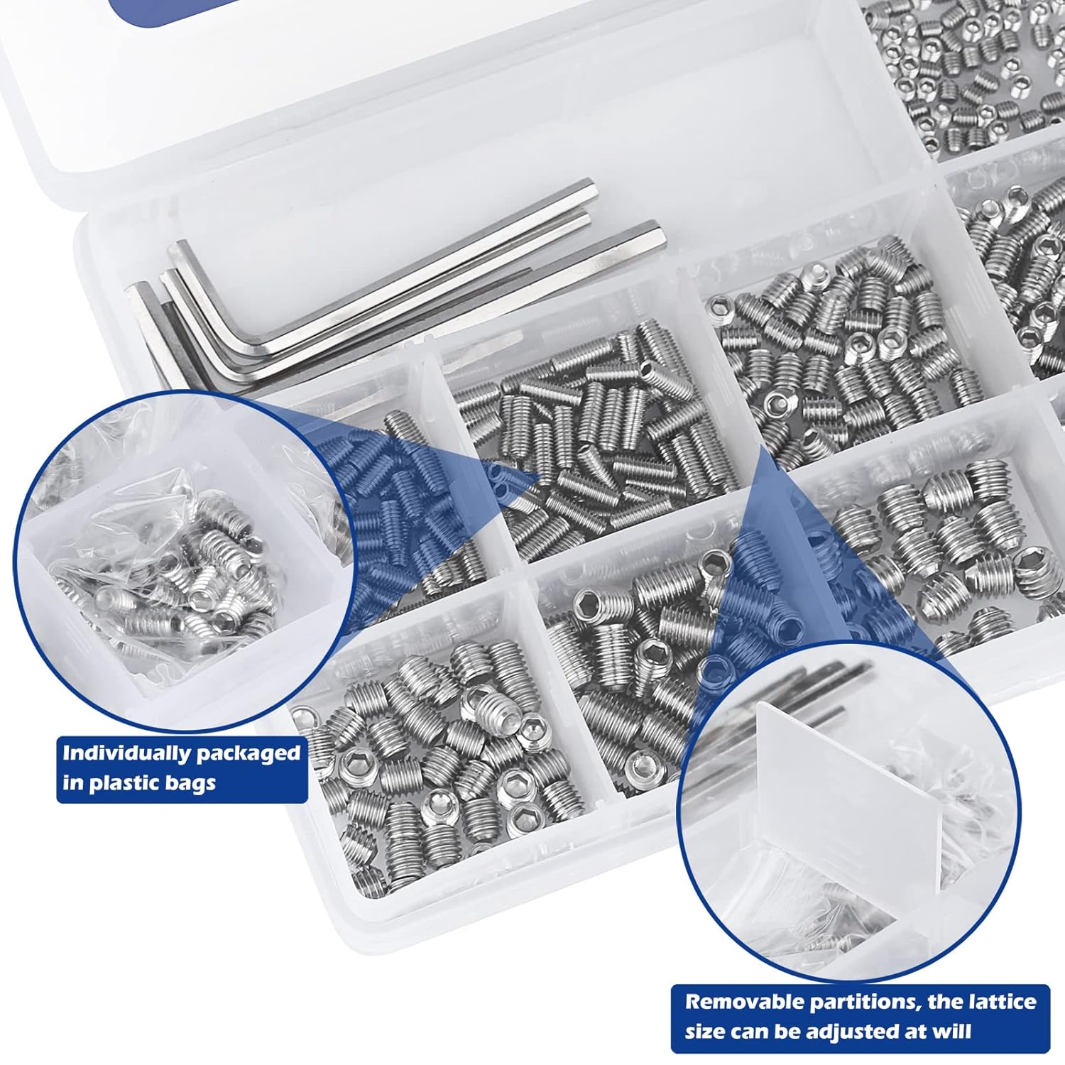Juego de 1000 tornillos métricos + SAE, juego de tornillos Allen de punta de copa hexagonal interna, tornillos Allen de acero inoxidable 304 (M3-M8,