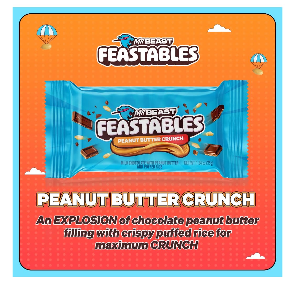 Feastables Beast Bar Crunch and Creamy Milk Bundle  Chocolate con leche, leche crujiente, mantequilla de maní y nuevo! Barras de mantequilla de maní
