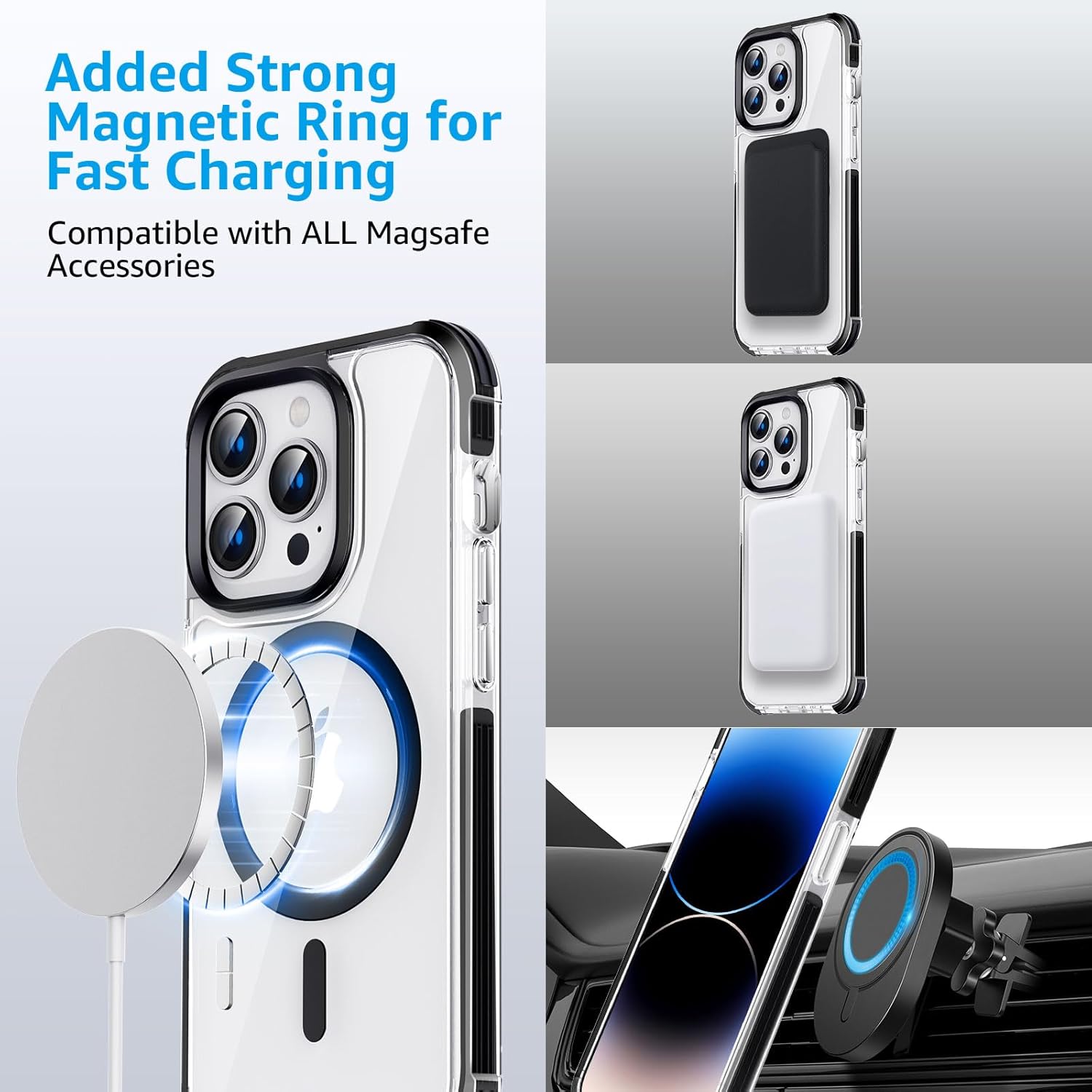 Moupiro Funda magnética para iPhone 15 Pro Max compatible con MagSafe búfer de esquina Funda suave y rígida que no se amarillenta para iPhone 15 Pro