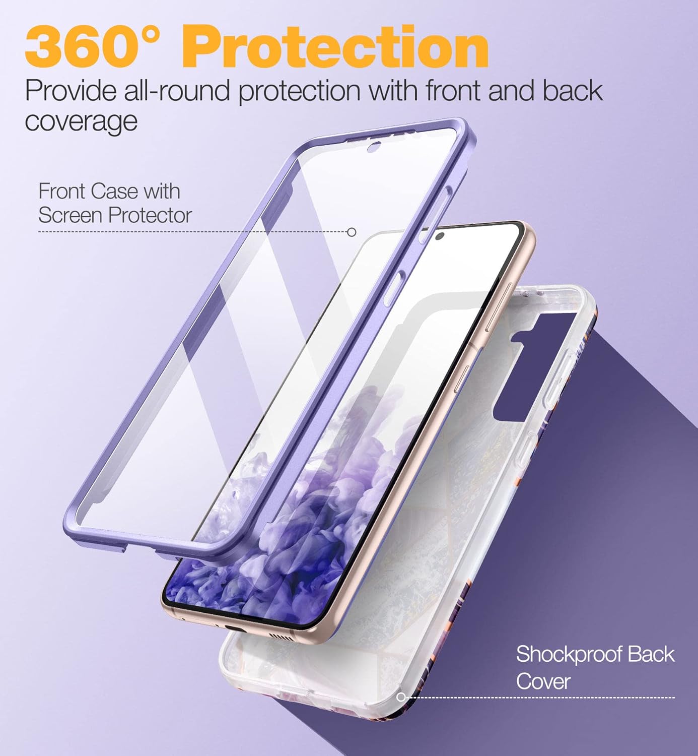 SURITCH Funda de teléfono para Samsung Galaxy S21 de 6.2 pulgadas, cubierta frontal con protector de pantalla integrado, protección de cuerpo