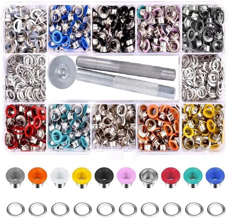 AMORNPHAN Juego de 300 ojales de metal de 0.236in y 14 pulgadas con herramienta de instalación para manualidades, ropa, zapatos