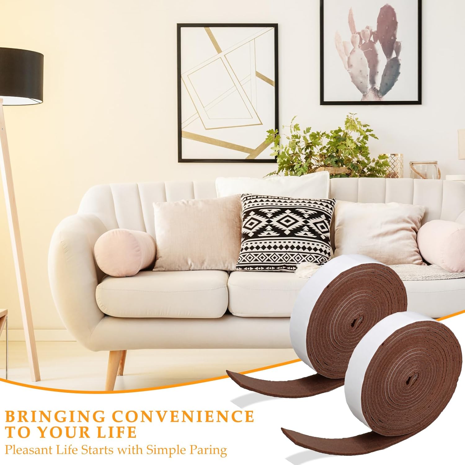 4 rollos de tiras de fieltro de 120 pulgadas con cinta adhesiva de fieltro para muebles, rollos de tiras de fieltro autoadhesivas, poliéster