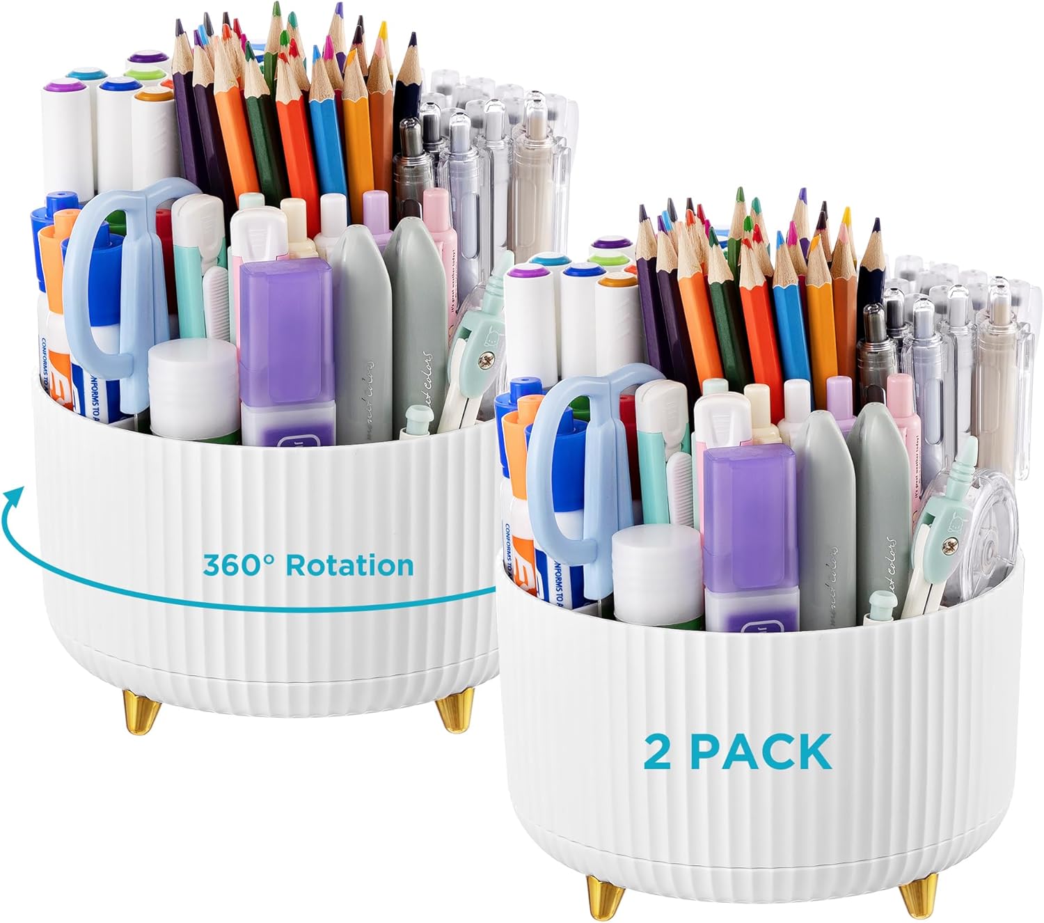 HBlife 2 soportes para lápices para escritorio, 5 ranuras organizadores y accesorios giratorios de 360 grados, suministros de papelería de