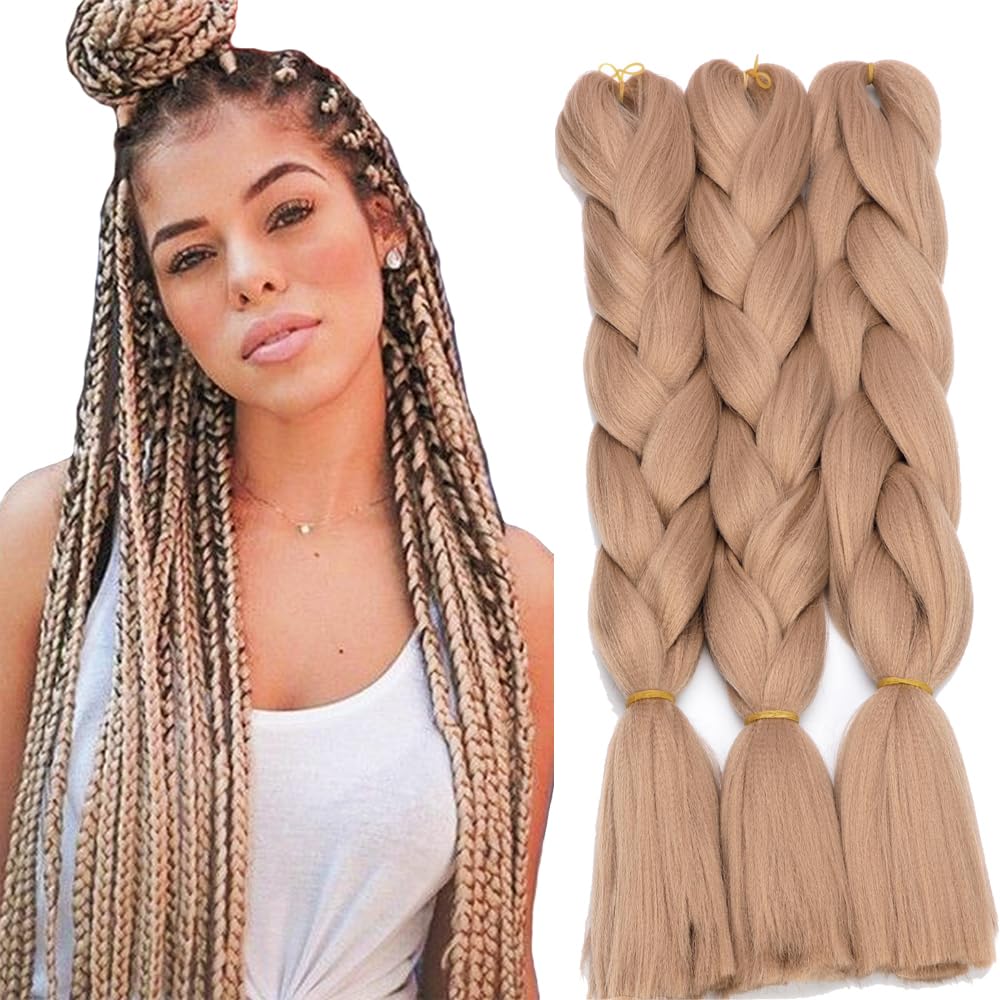 Yaki – Paquete de 3 paquetes de cabello trenzado jumbo color rubio sucio sintético, mezcla de extensiones trenzadas, mezcla de cabello de ganchillo